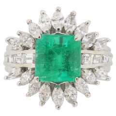 Statement Emerald and Diamond Halo Ring Made in Platinum