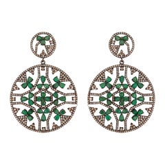 Statement Emerald and Diamond Mandala Earrings