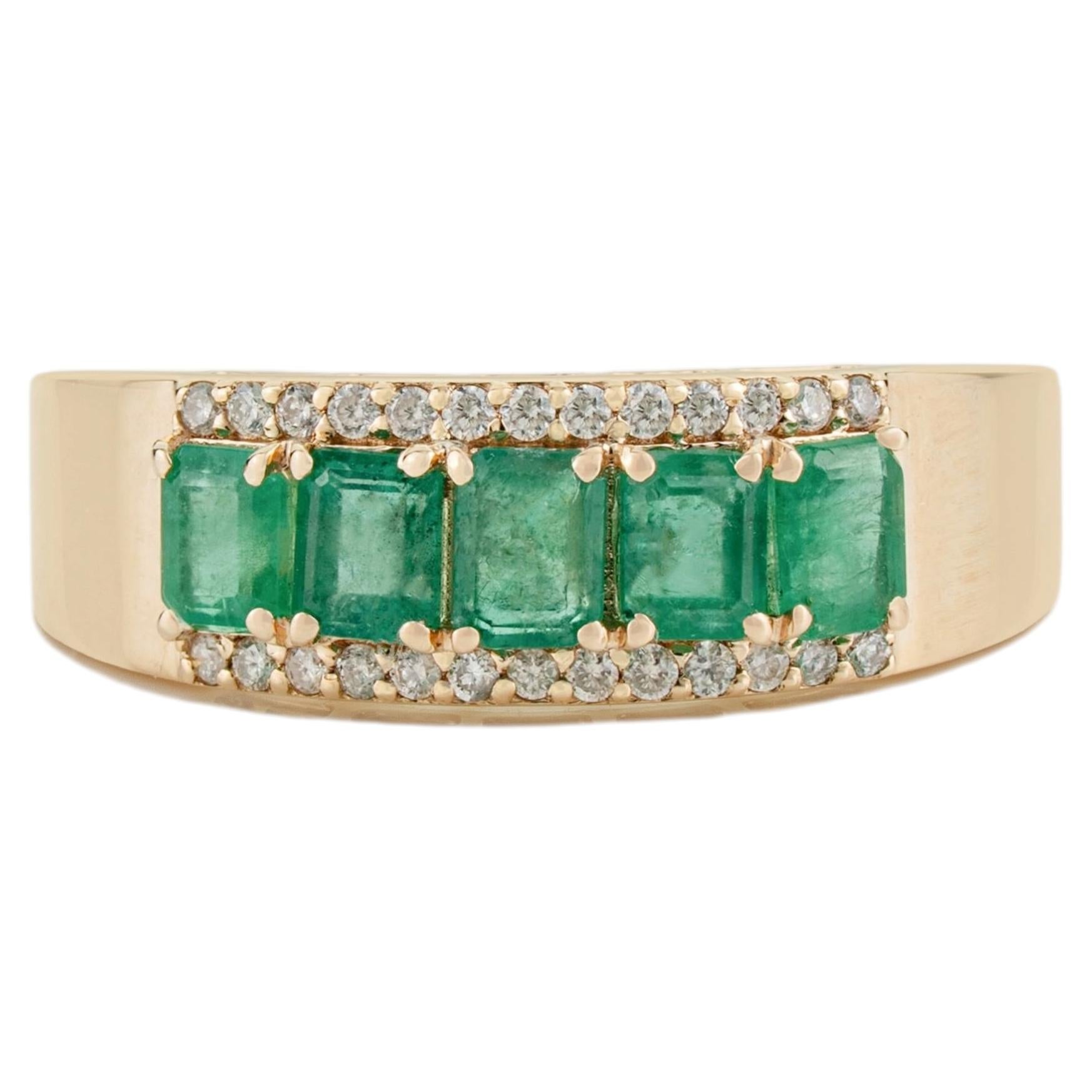 Im Angebot: Statement Smaragd und Diamant Unisex breite Band Ring 1,01ct in 14K Gelbgold ()