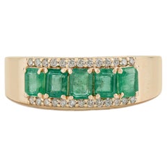 Statement Smaragd und Diamant Unisex breite Band Ring 1,01ct in 14K Gelbgold
