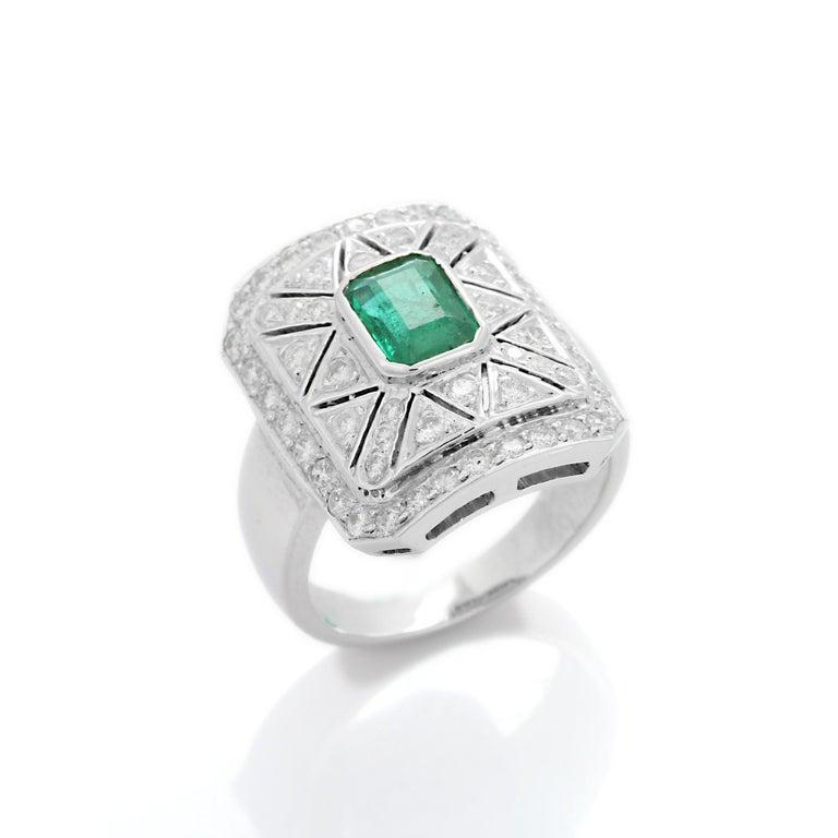 Im Angebot: Statement-Smaragd-Diamant-Cocktail-/Party-Ring/Ehering aus 18 Karat Weißgold () 10