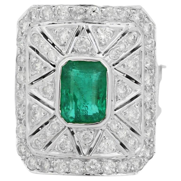 Im Angebot: Statement-Smaragd-Diamant-Cocktail-/Party-Ring/Ehering aus 18 Karat Weißgold () 13