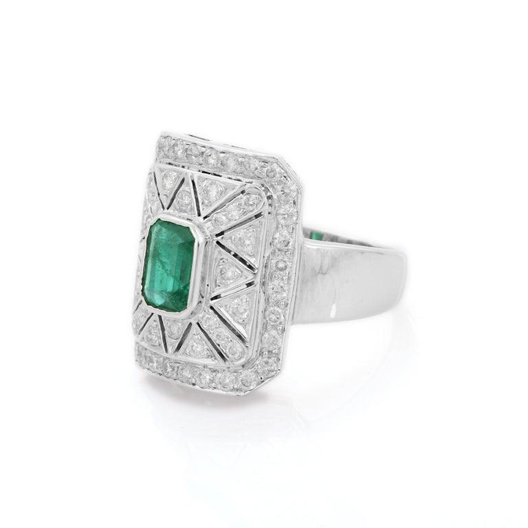 Im Angebot: Statement-Smaragd-Diamant-Cocktail-/Party-Ring/Ehering aus 18 Karat Weißgold () 4
