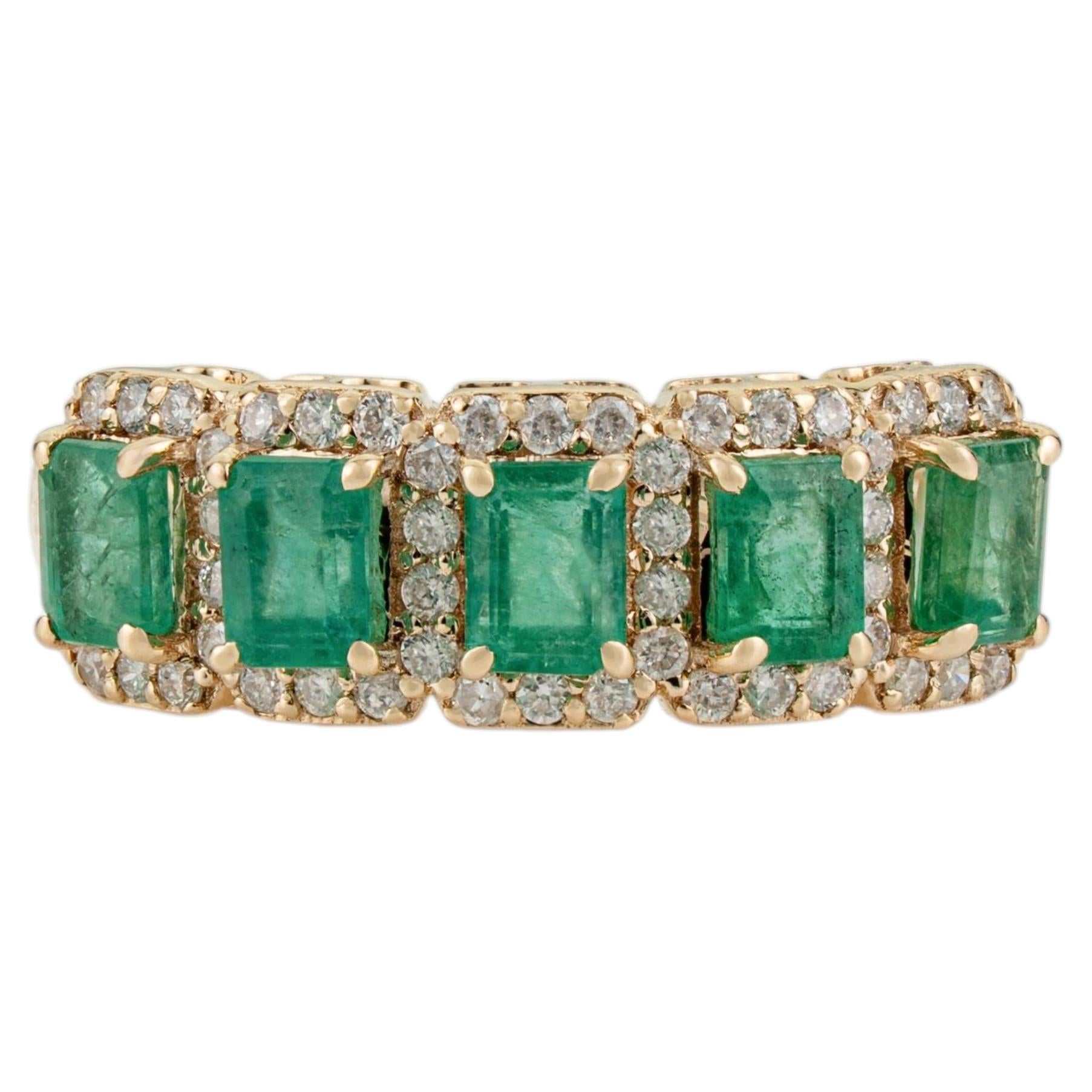 Statement Smaragd & Diamant Halo Half Band Ring 1,31 Karat in 14K Gelbgold