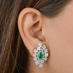 Spectrum Jewels TCW 5.74 14K White Gold Emerald Diamond Cluster Stud Earrings