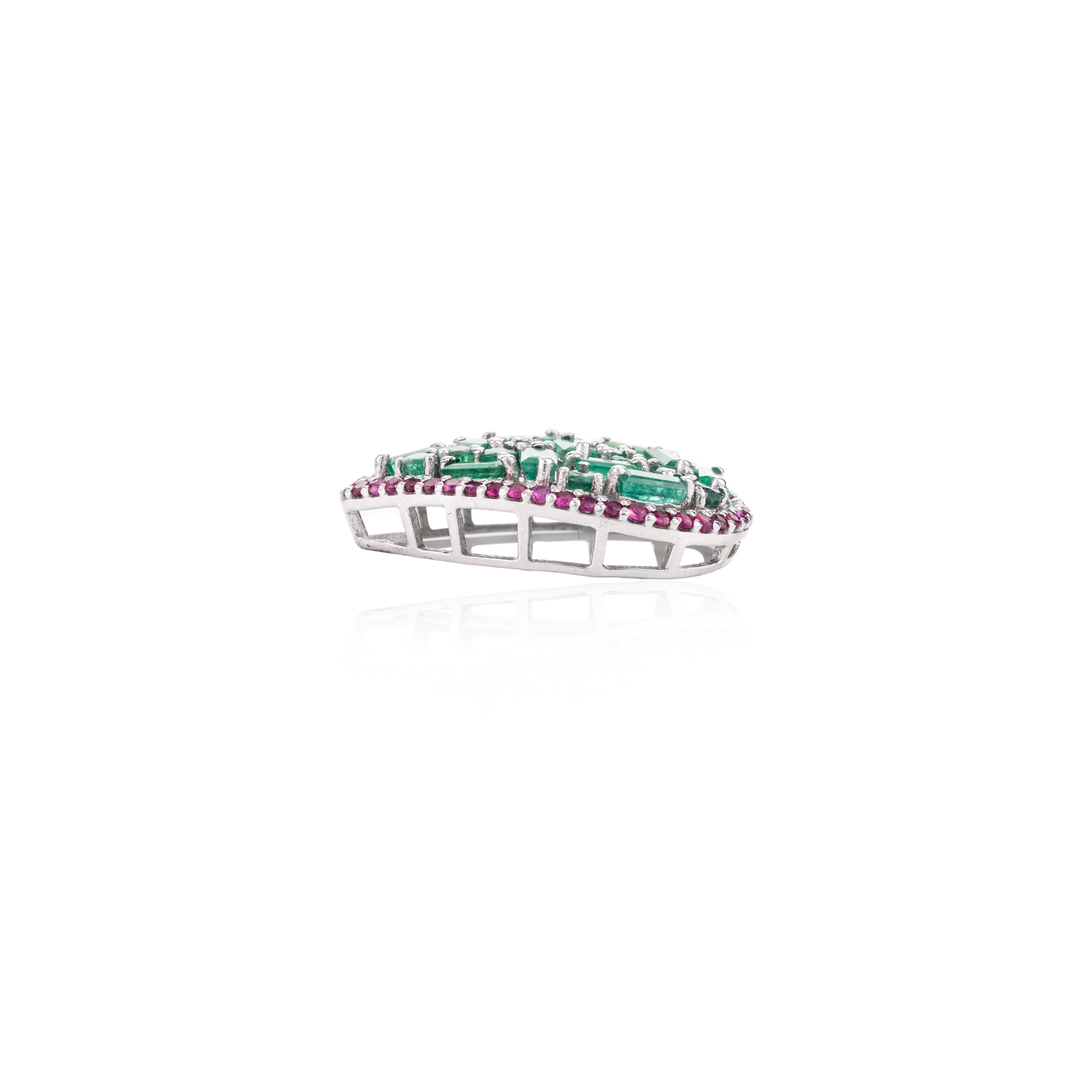 Mixed Cut Statement Emerald Ruby Cluster Brooch Pin in Sterling Silver