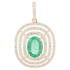 Statement Emerald & Triple Diamond Halo Pendant in 18k Yellow Gold Luxury Gift