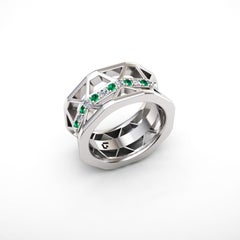 Statement Emerald White Diamond Band Elegant White 18K Gold Ring for Her for Him