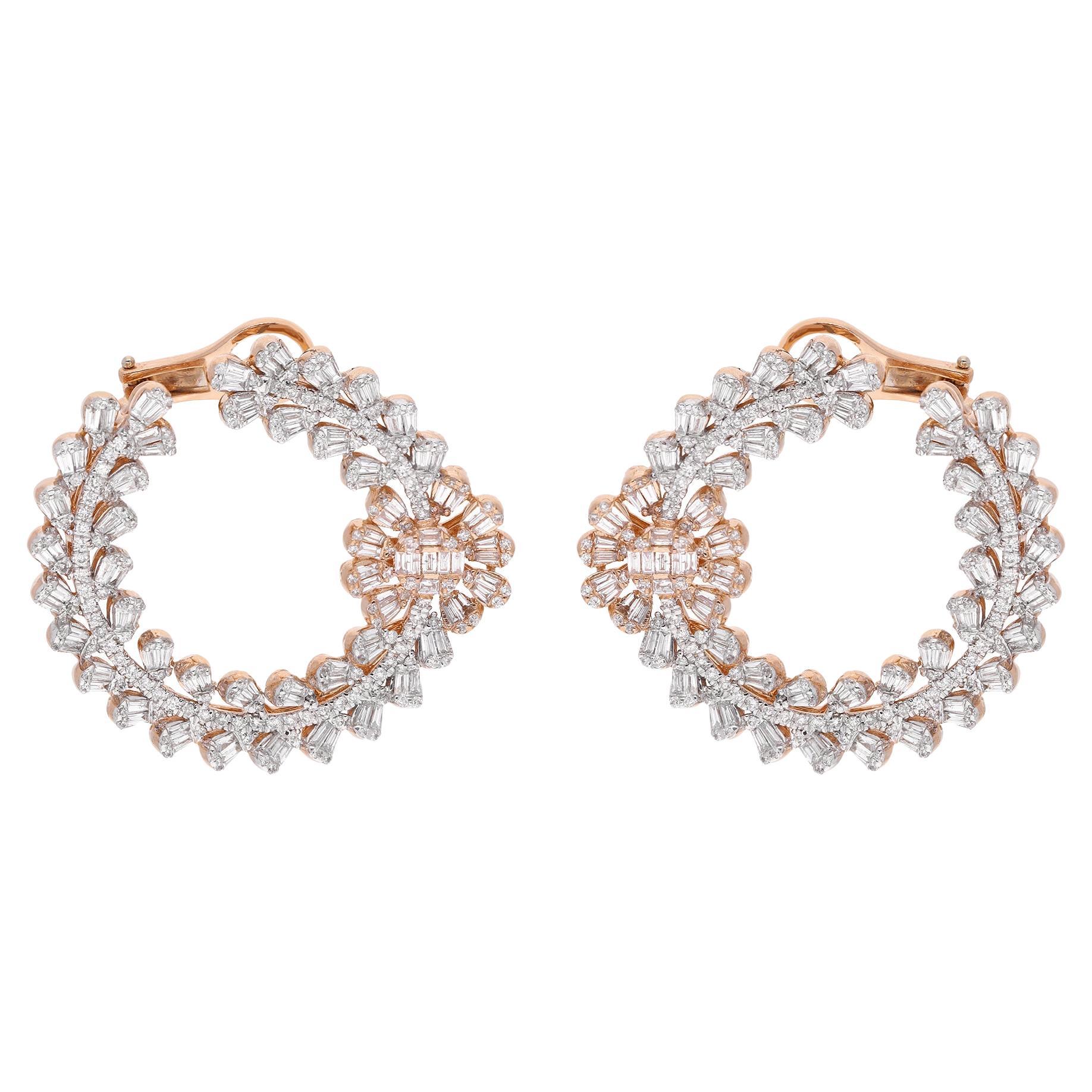 Moderno Orecchini a cerchio da sposa con diamanti SI/H 3,90 carati in oro rosa massiccio 14k. in vendita