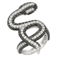 Statement Genuine Diamond Snake Ring in 18kt Solid White Gold