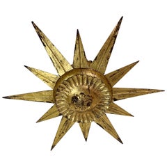 Statement Gilt Metal Spanish Sunburst Light, 1950s