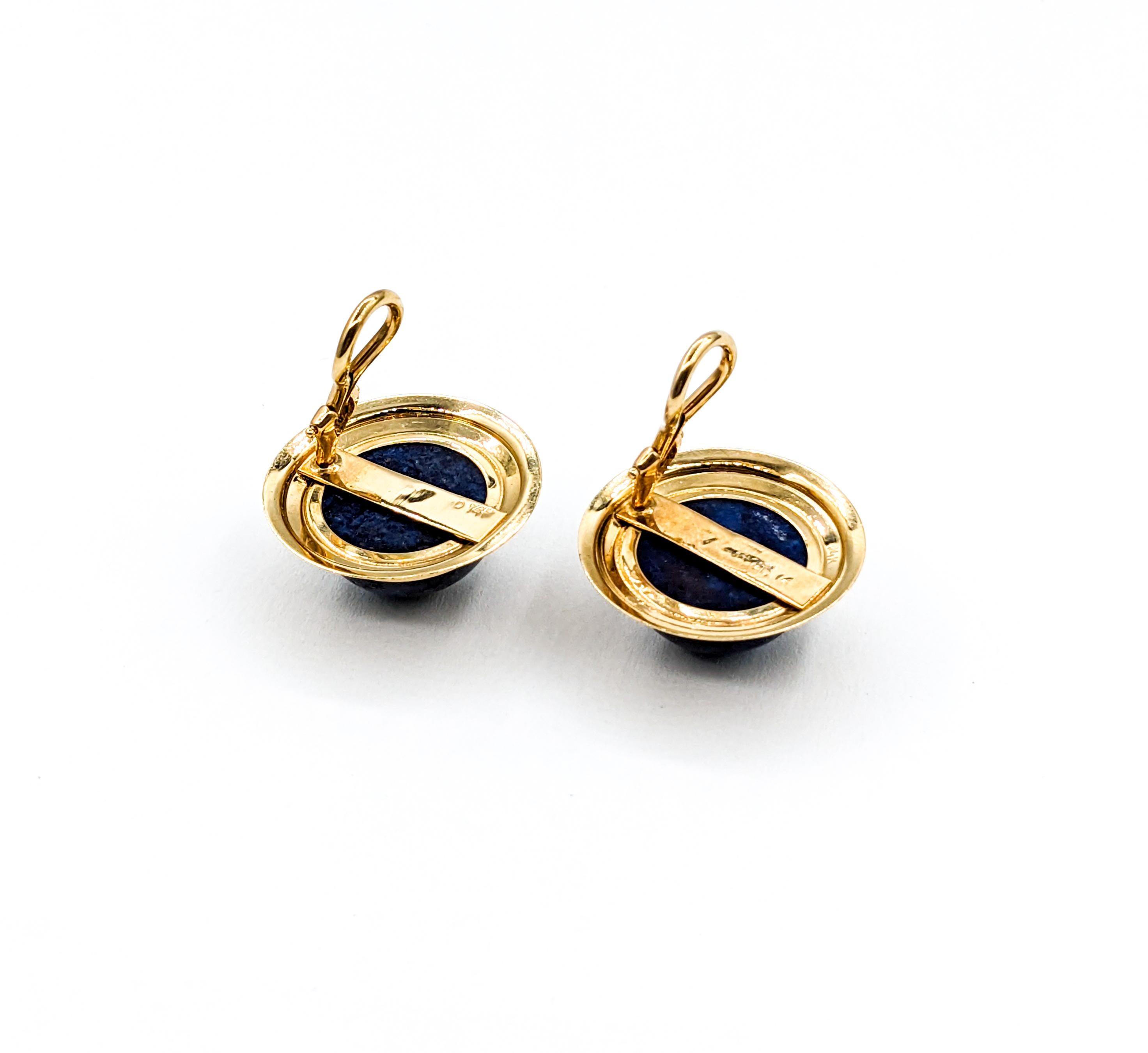 Women's or Men's Statement Gold & Cabochon Lapis Clip On Earrings For Sale