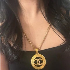 Statement Gold "CHANEL" CC Paris Large Pendant Chain Necklace