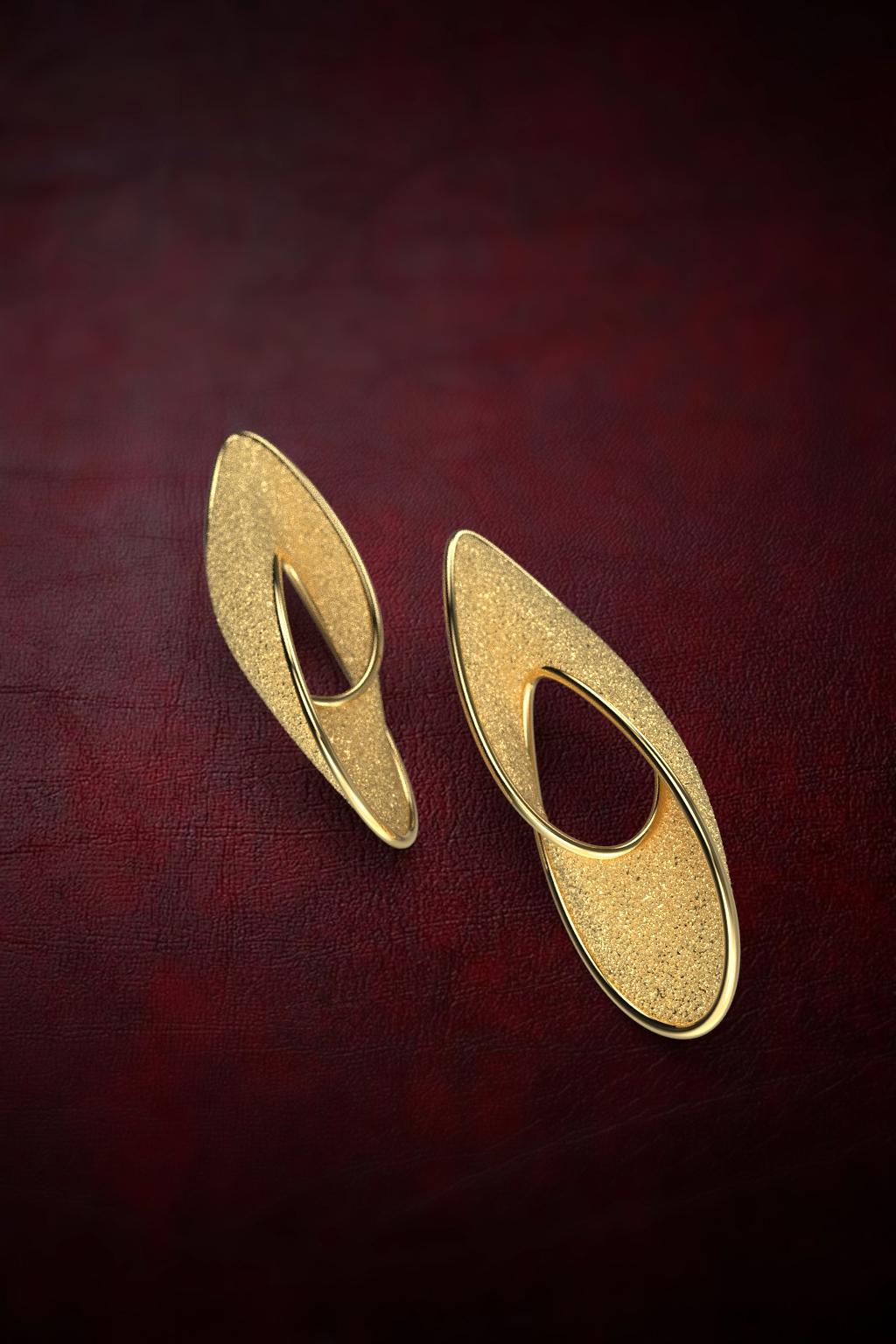 Contemporary Statement Gold Earrings in 14k Solid Gold, Made in Italy Fine Jewelry For Sale