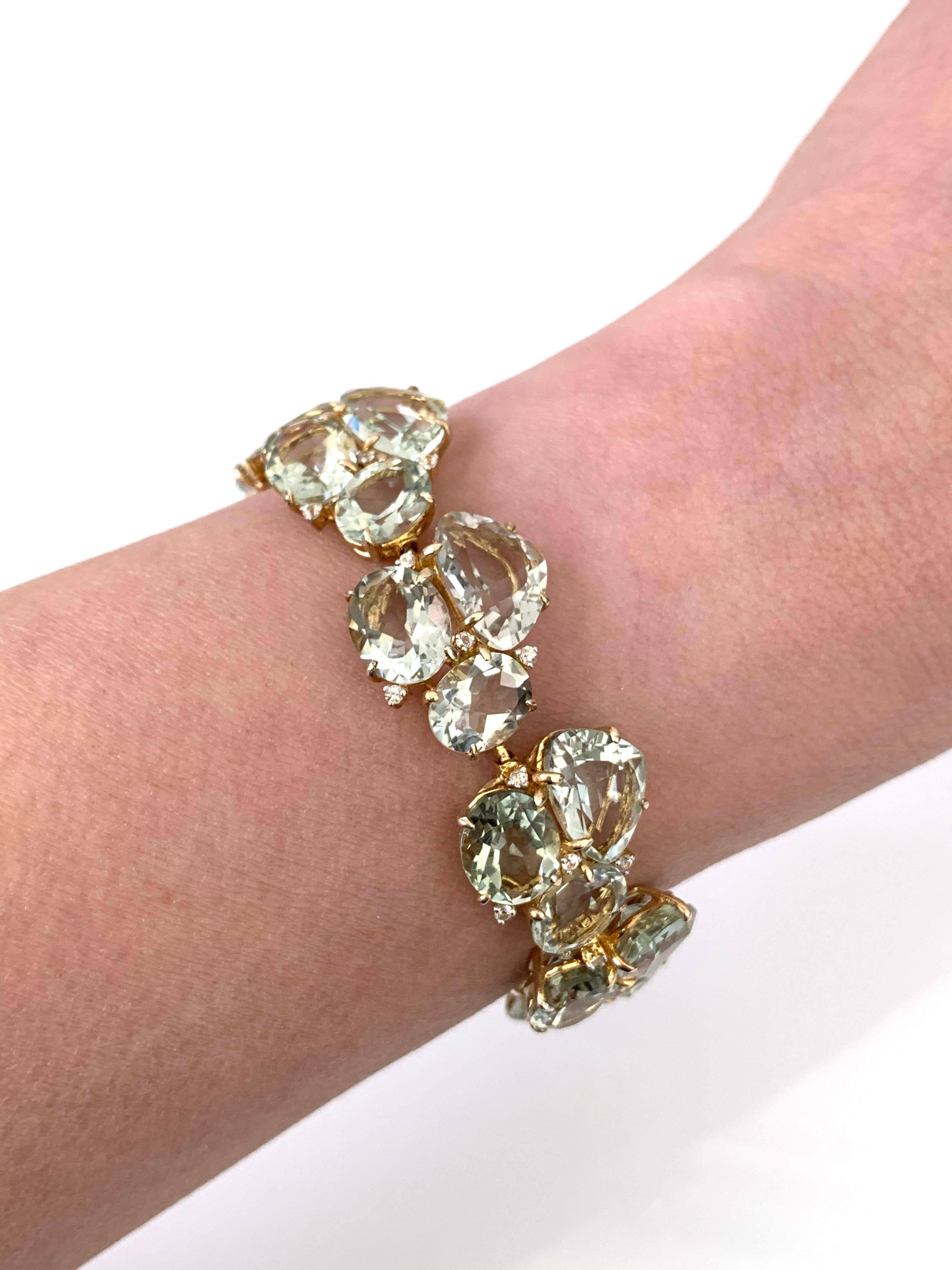 Contemporary Statement Green Amethyst & White Sapphire Link Bracelet For Sale