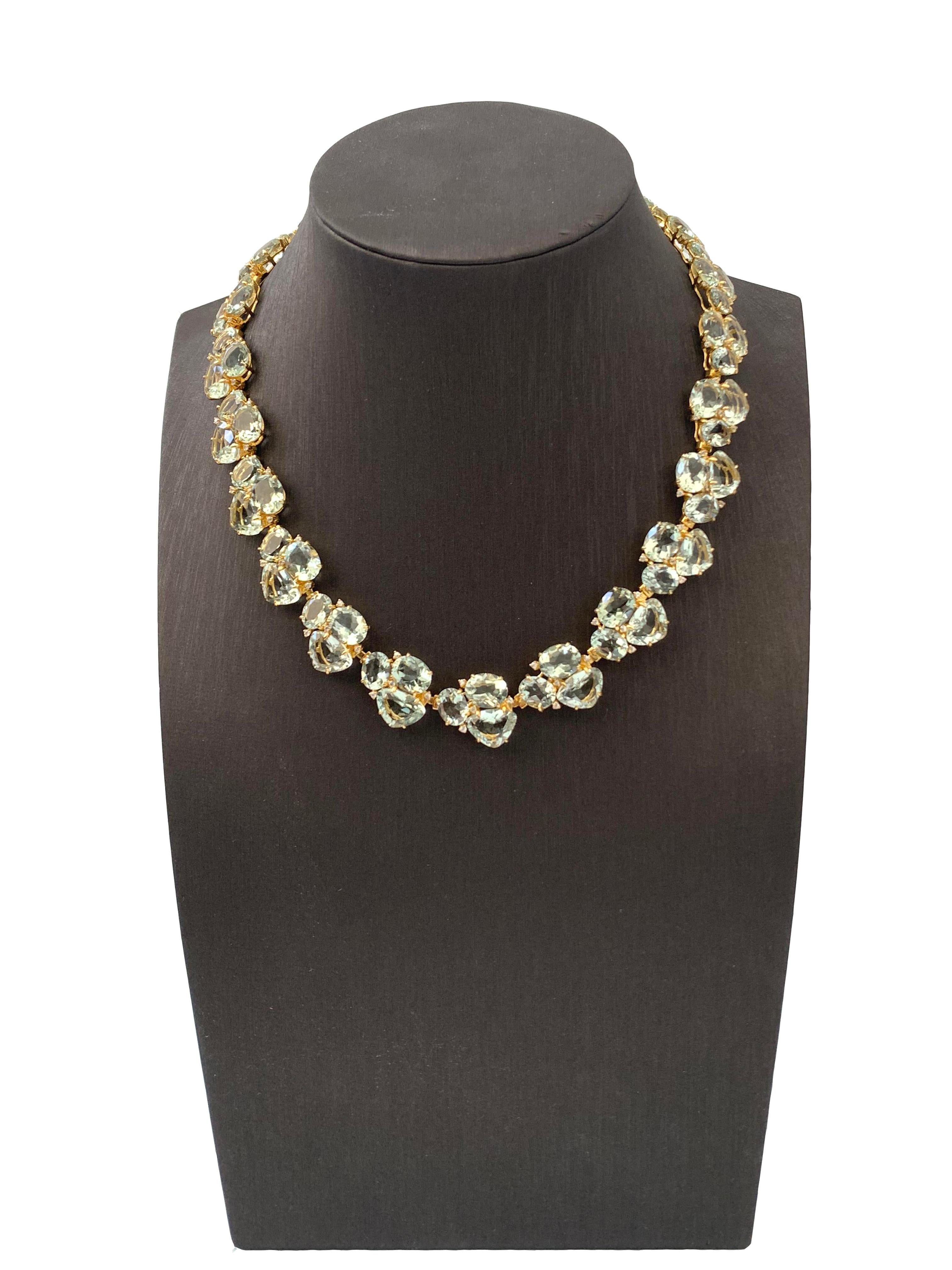 Contemporary Statement Prasiolite & White Sapphire Link Necklace For Sale