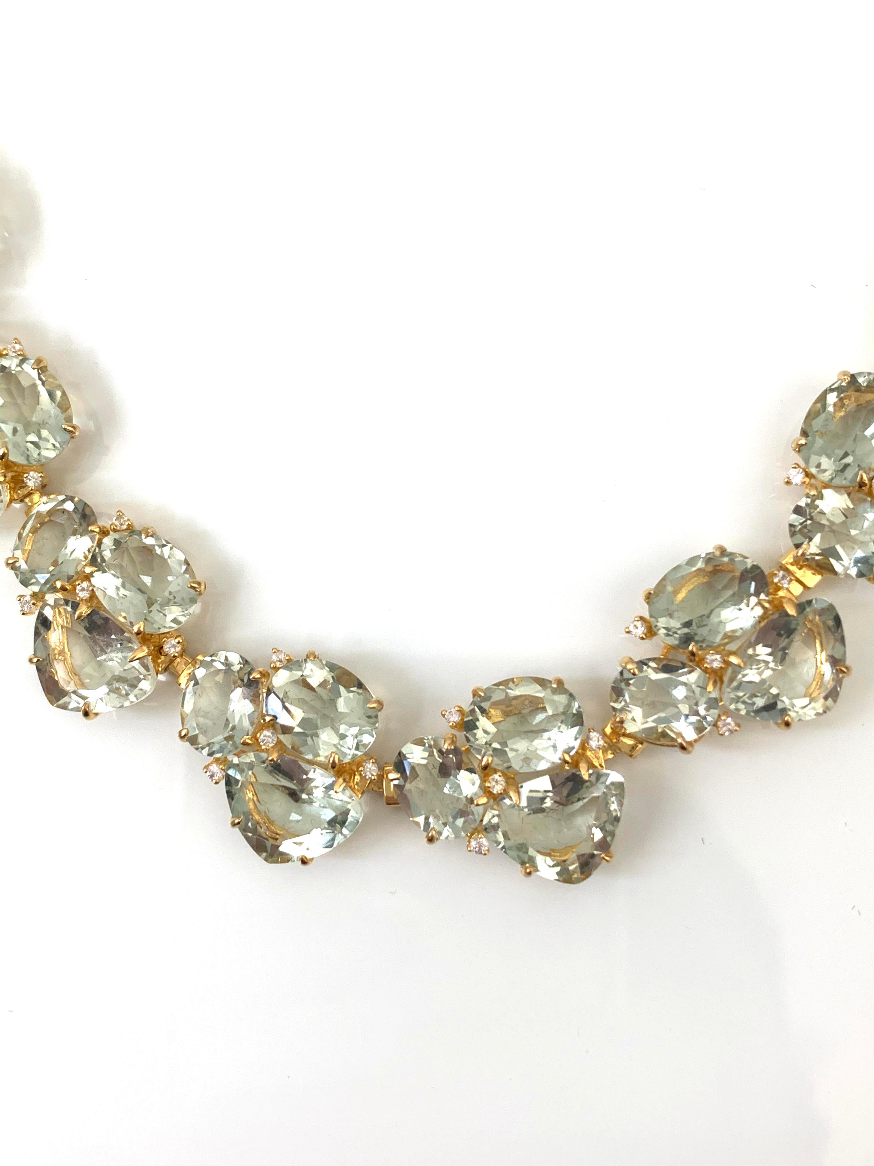 Statement Prasiolite & White Sapphire Link Necklace In New Condition For Sale In Los Angeles, CA