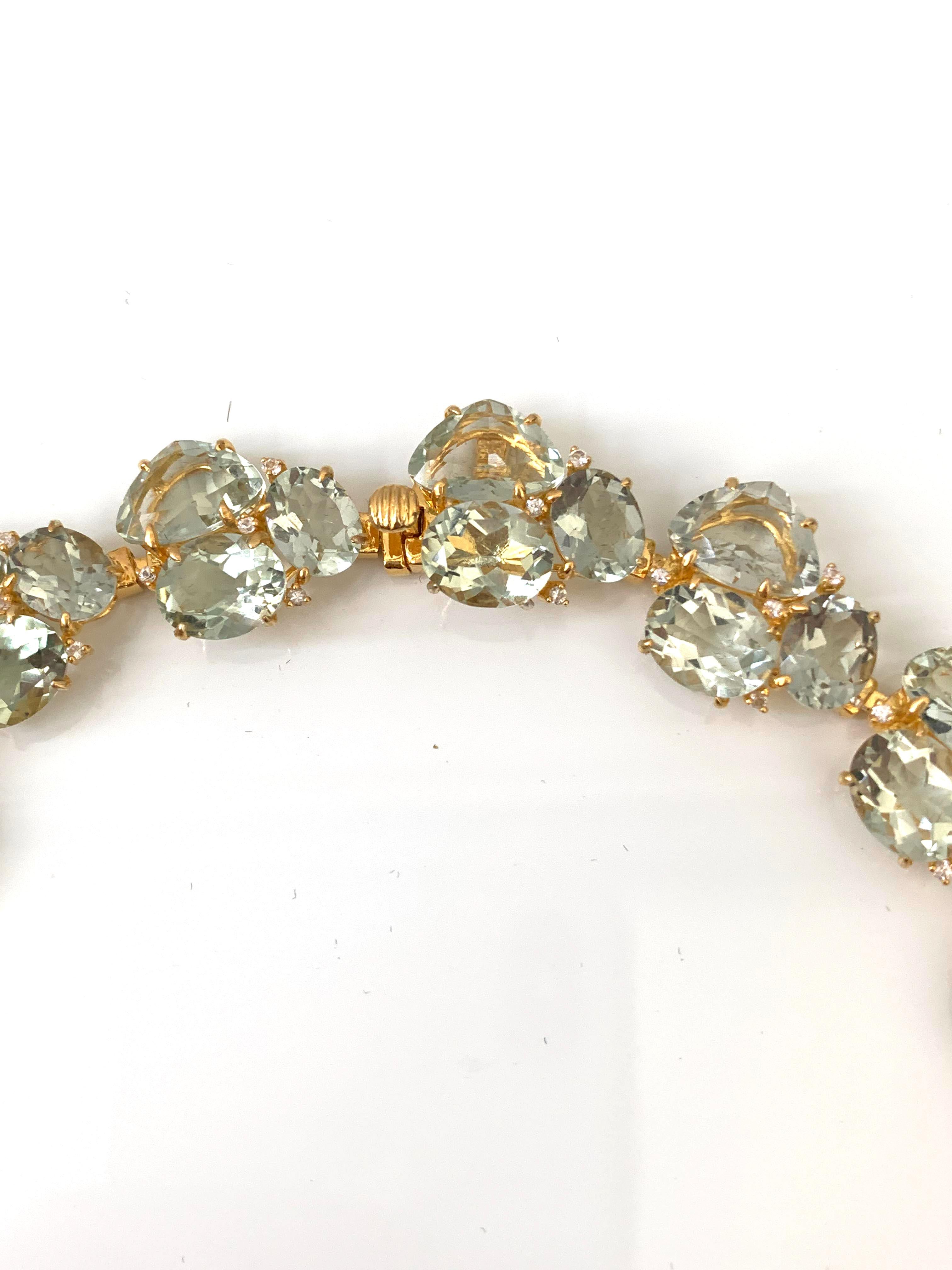 Women's Statement Prasiolite & White Sapphire Link Necklace For Sale