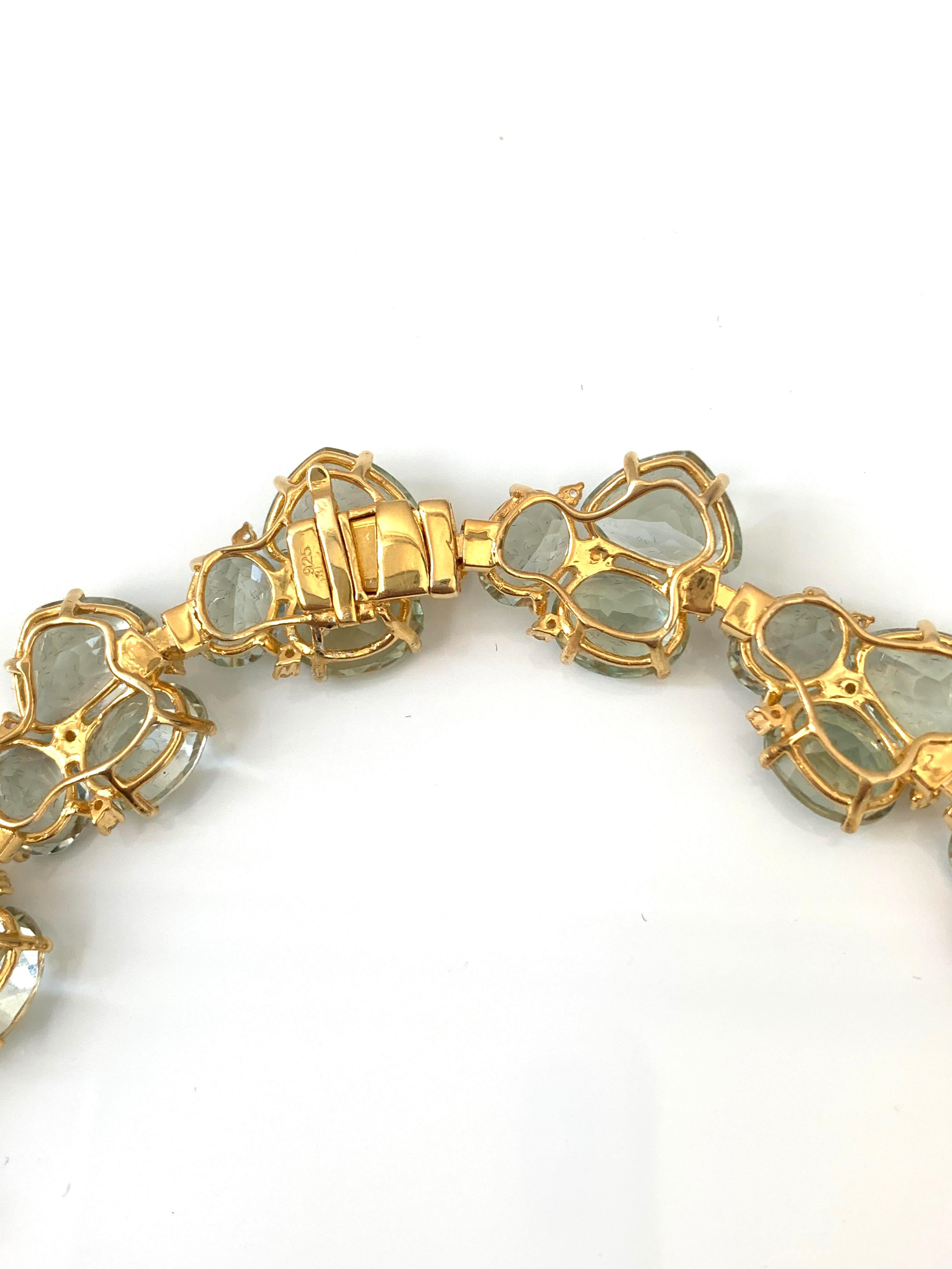 Statement Prasiolite & White Sapphire Link Necklace For Sale 1