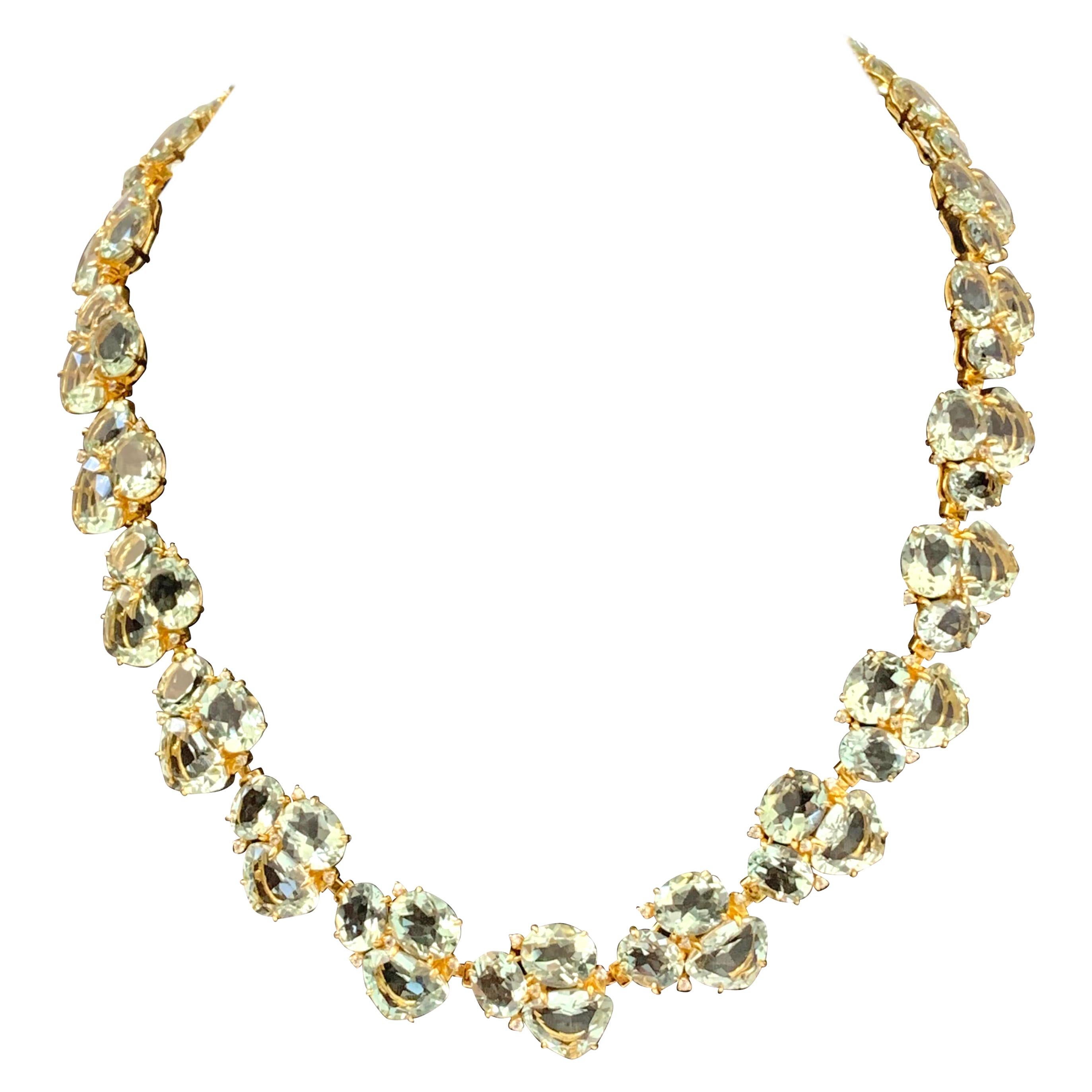 Statement Prasiolite & White Sapphire Link Necklace