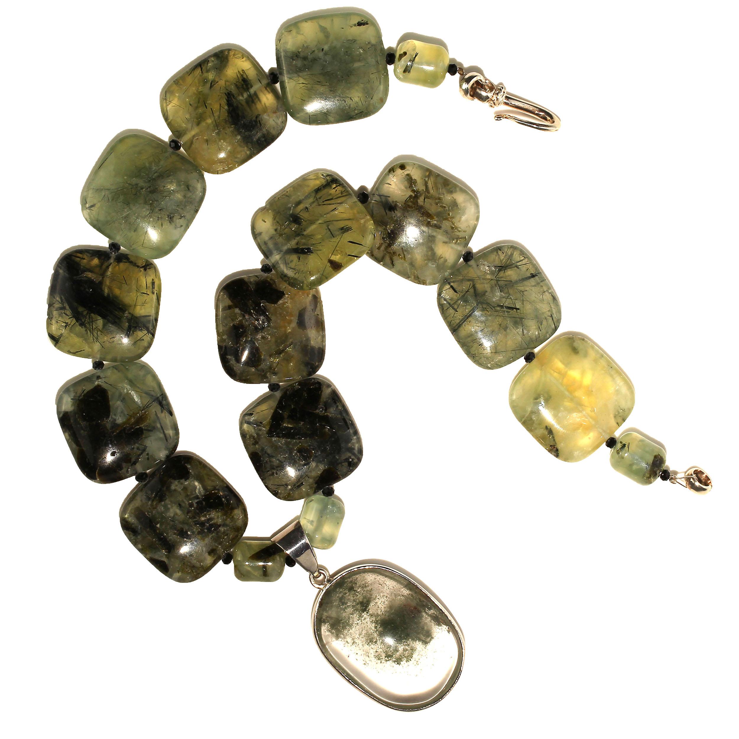 Women's Gemjunky Statement Green Prehnite Necklace with Lodalite Pendant