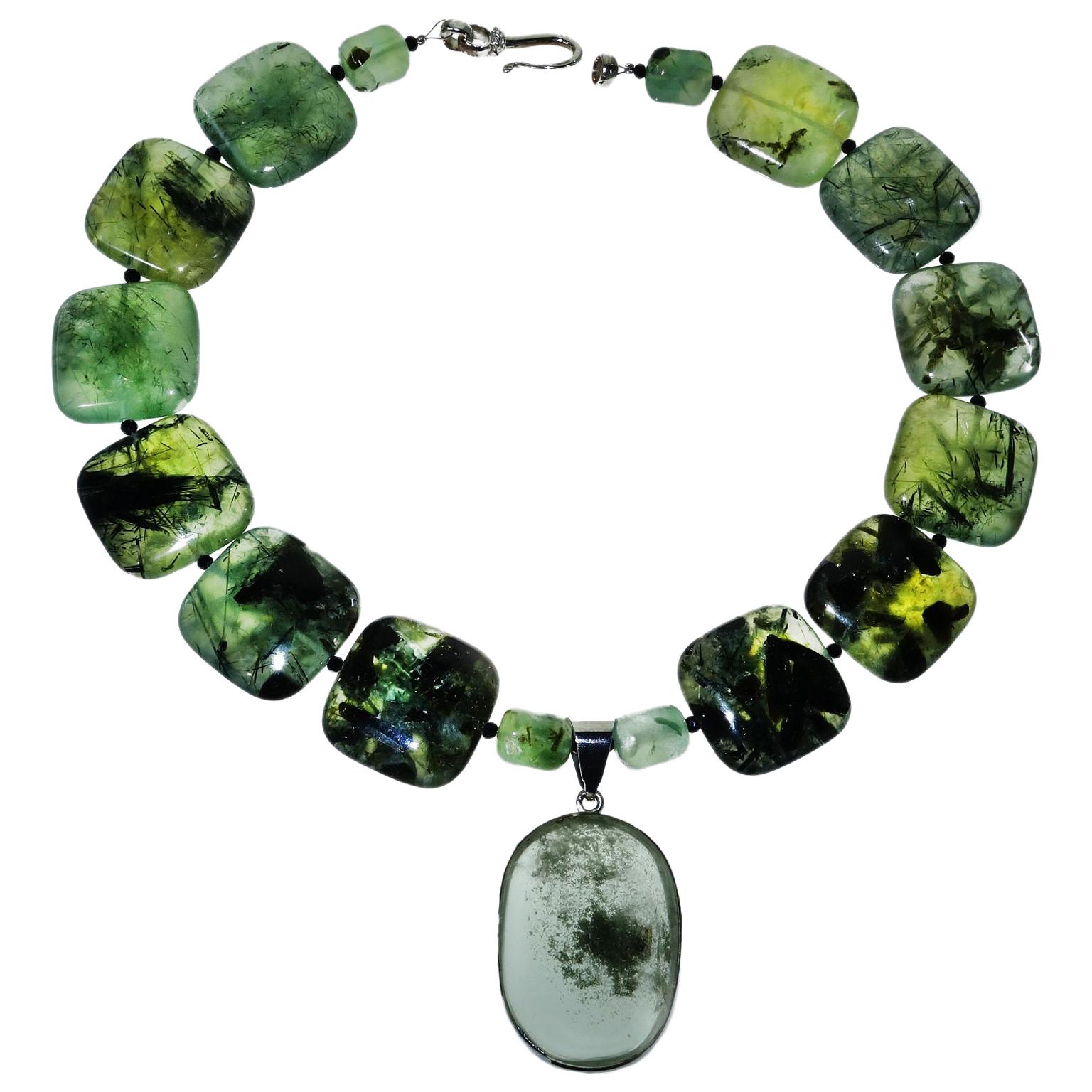 Gemjunky Statement Green Prehnite Necklace with Lodalite Pendant