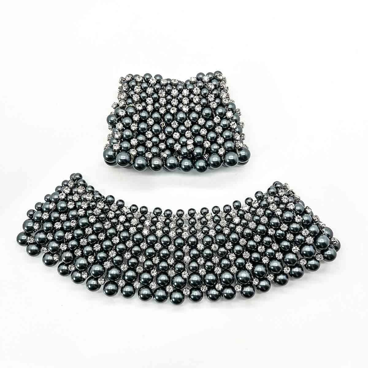 Gargantilla y brazalete de perlas grises y strass 2000s en Bueno estado para la venta en Wilmslow, GB