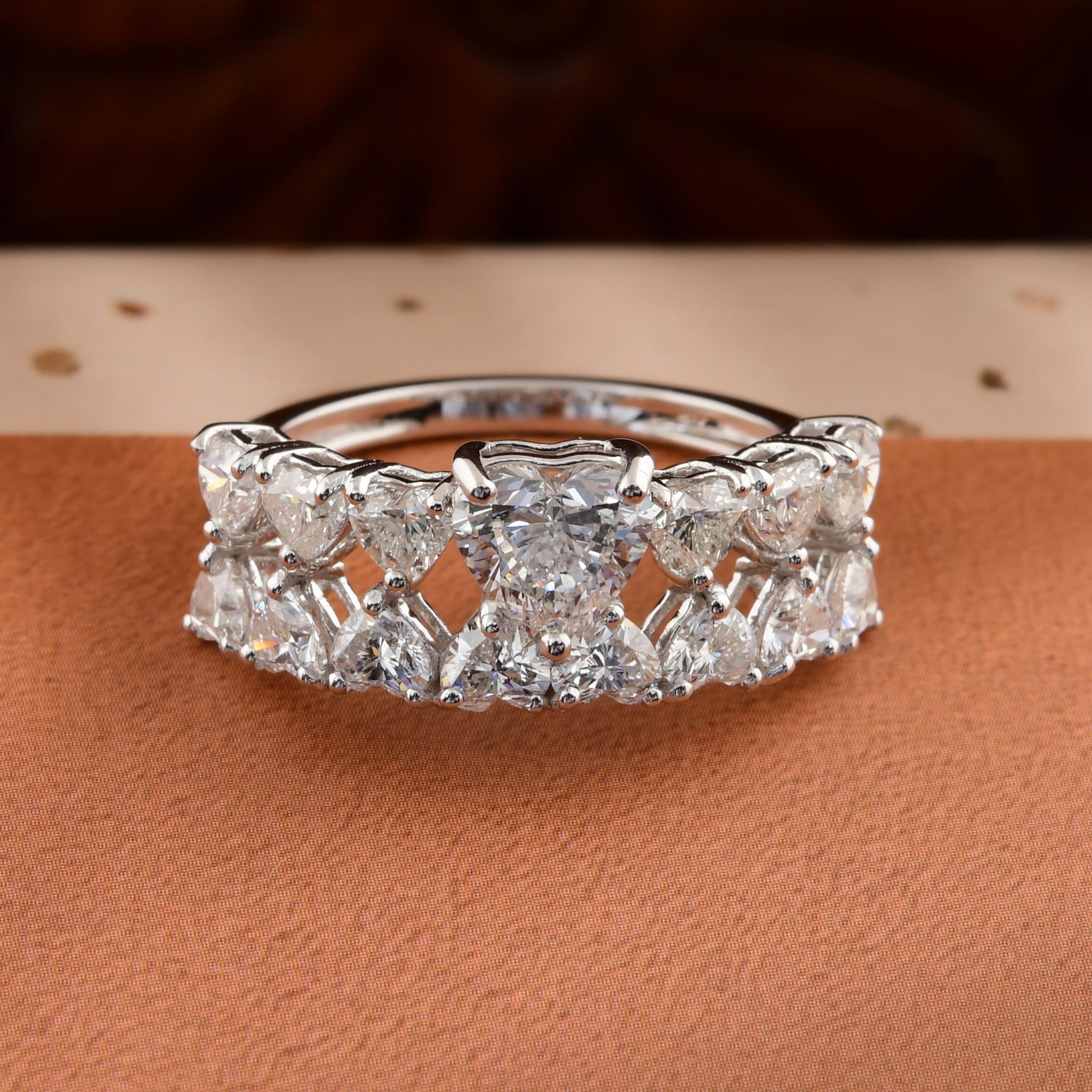For Sale:  Statement Heart-Shaped Cut 2.54cts Diamond Wedding Band Ring in 18k White Gold 3