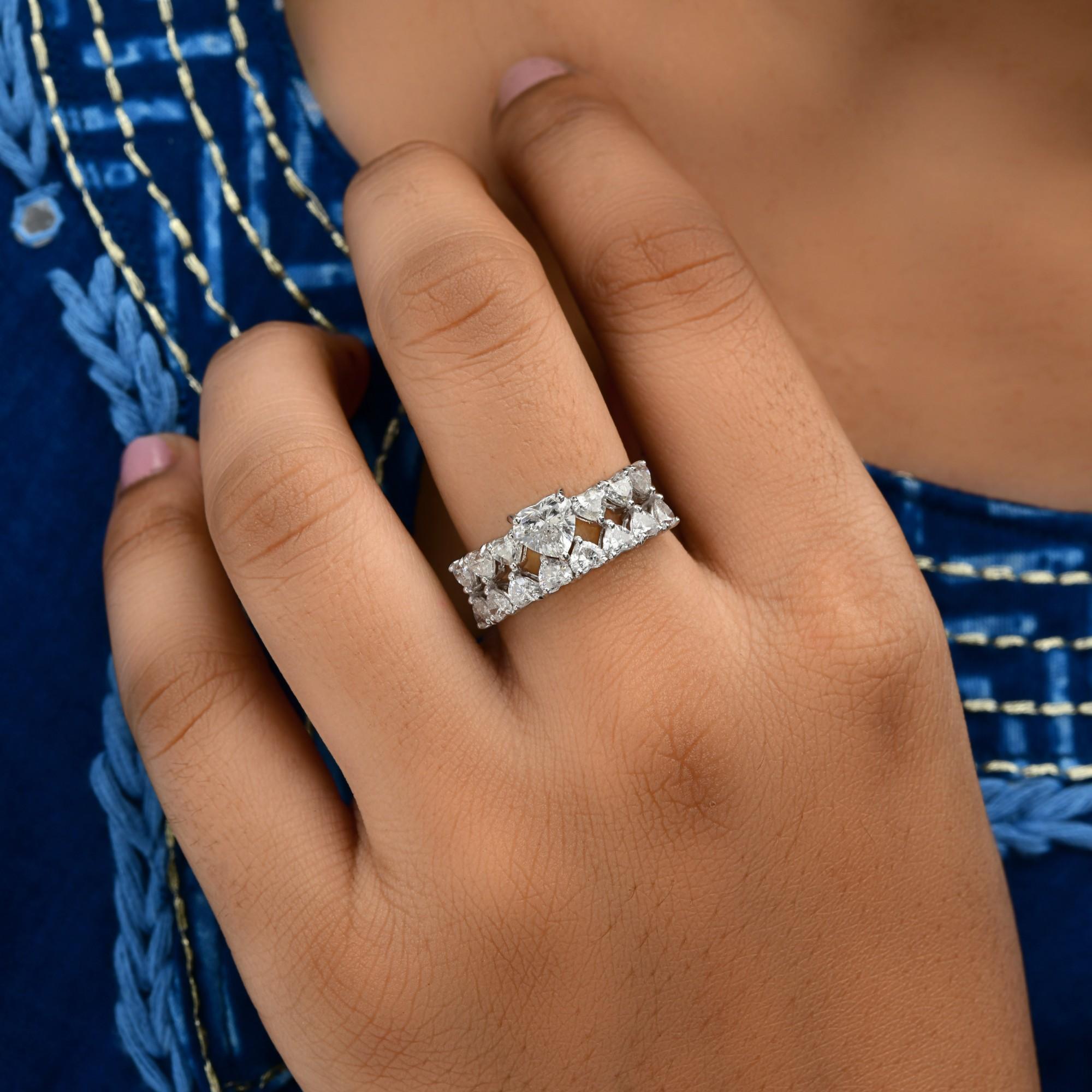 For Sale:  Statement Heart-Shaped Cut 2.54cts Diamond Wedding Band Ring in 18k White Gold 4