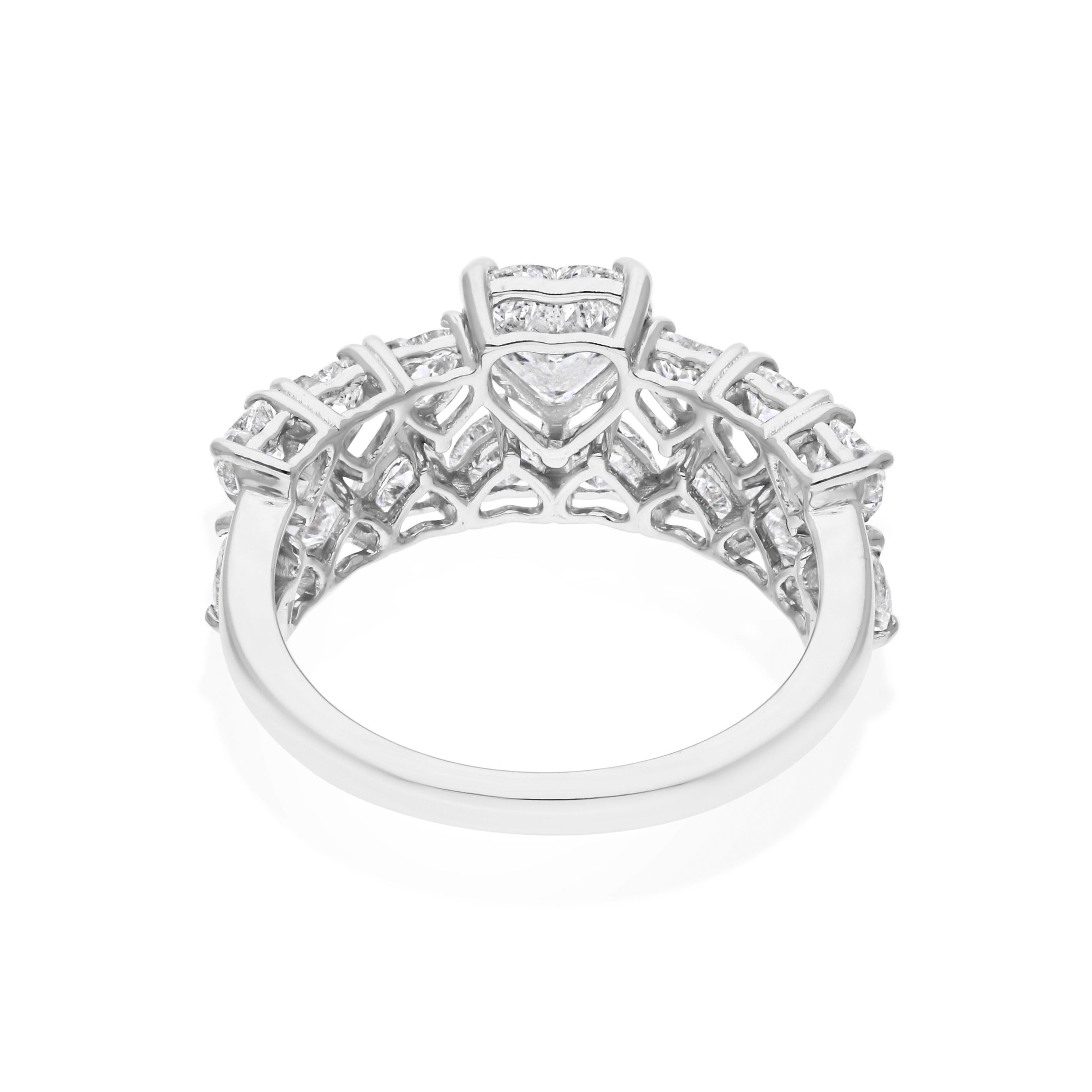 For Sale:  Statement Heart-Shaped Cut 2.54cts Diamond Wedding Band Ring in 18k White Gold 5