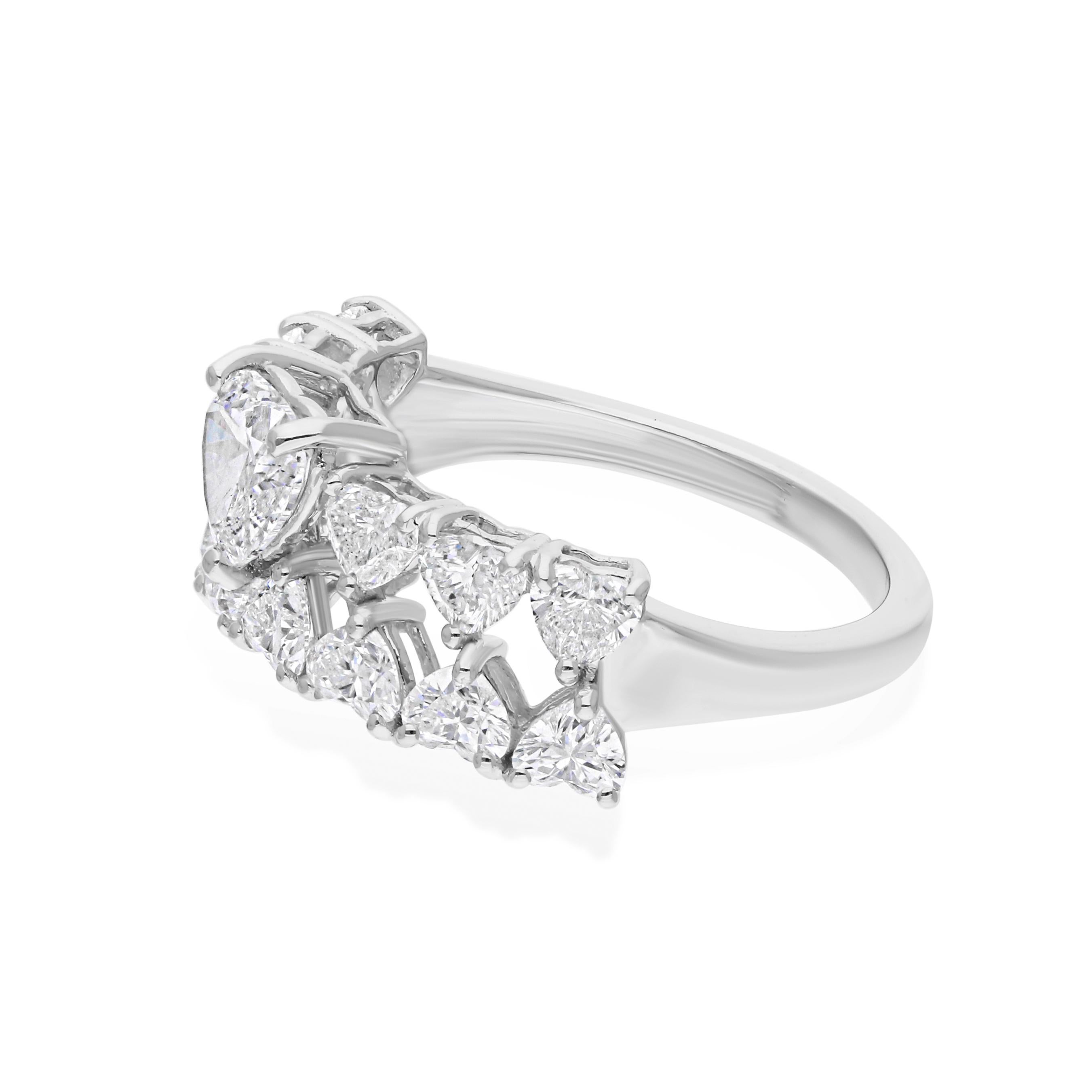 For Sale:  Statement Heart-Shaped Cut 2.54cts Diamond Wedding Band Ring in 18k White Gold 8