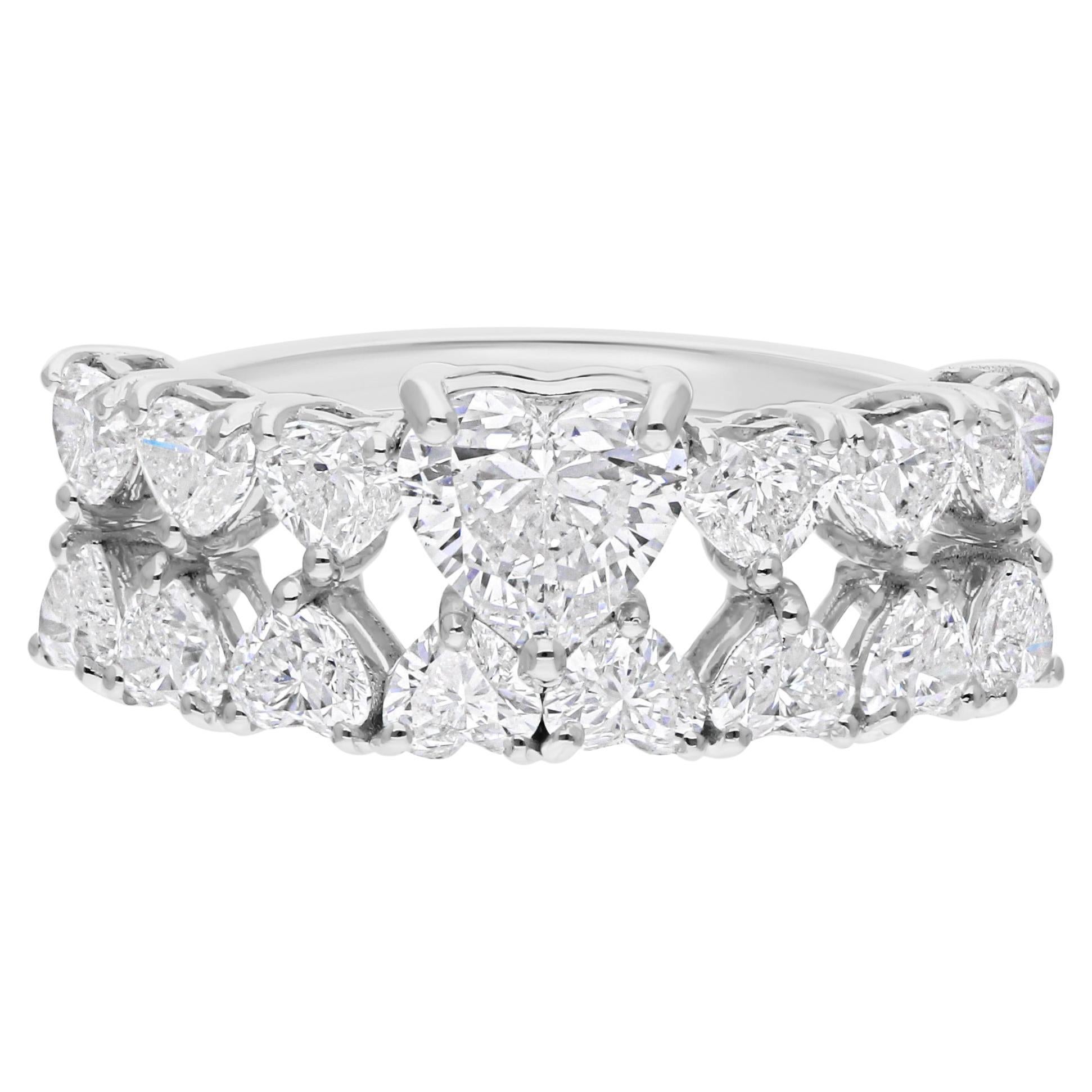For Sale:  Statement Heart-Shaped Cut 2.54cts Diamond Wedding Band Ring in 18k White Gold