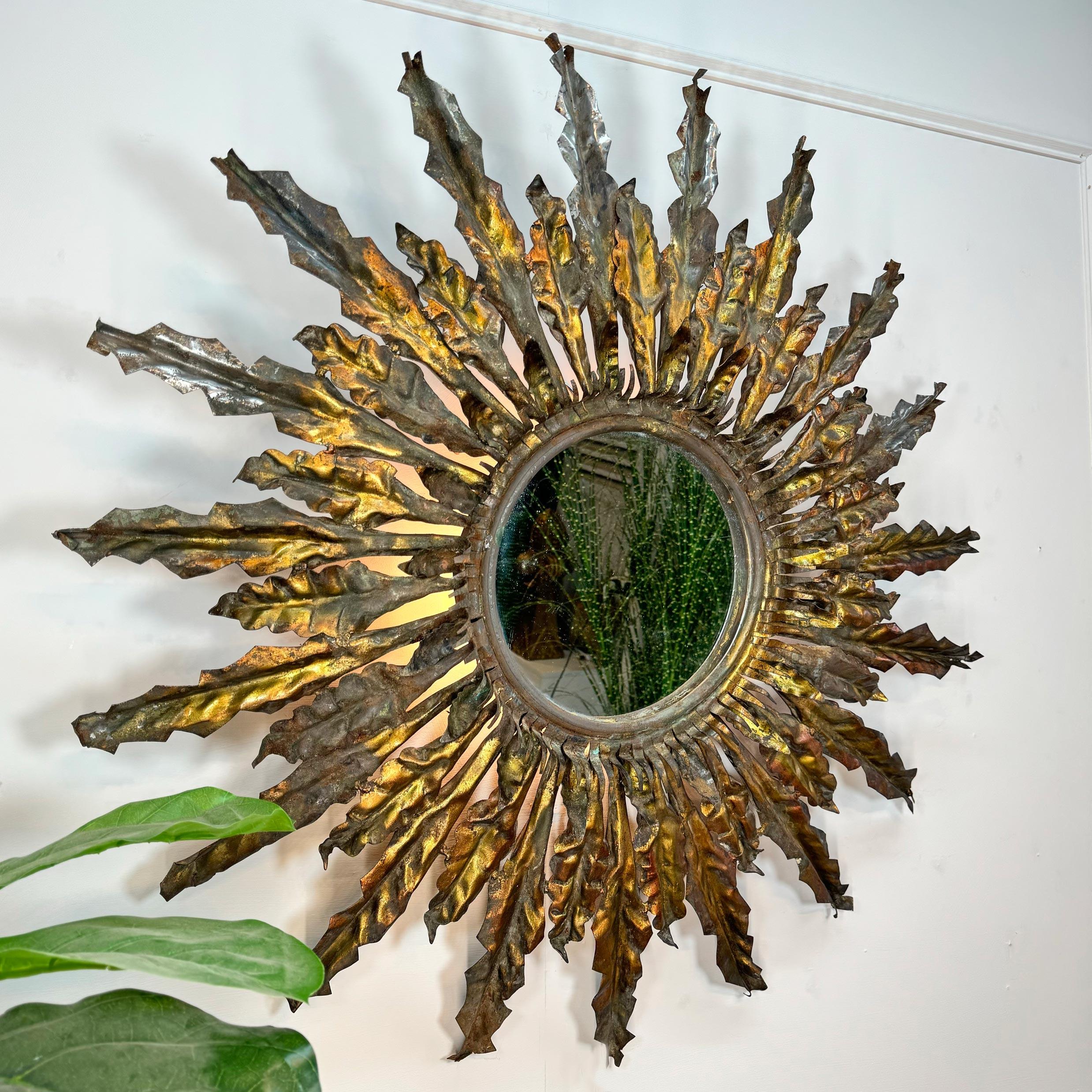 Iron Statement Illuminated Sunburst Mirror  For Sale