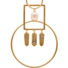Statement Interlocked Hoop Earrings with Hieroglyphic Amulets Vermeil Gold