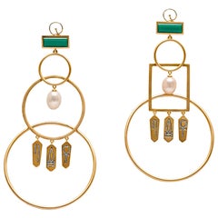 Statement Interlocked Hoop Earrings with Hieroglyphic Amulets Vermeil Gold