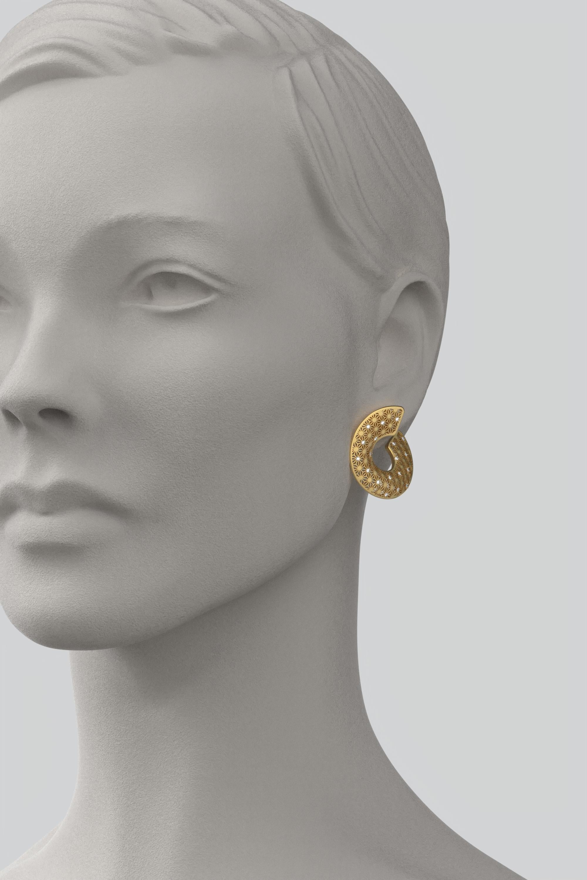 Modern Statement Italian Diamond Earrings in 14k Genuine Gold by Oltremare Gioielli For Sale
