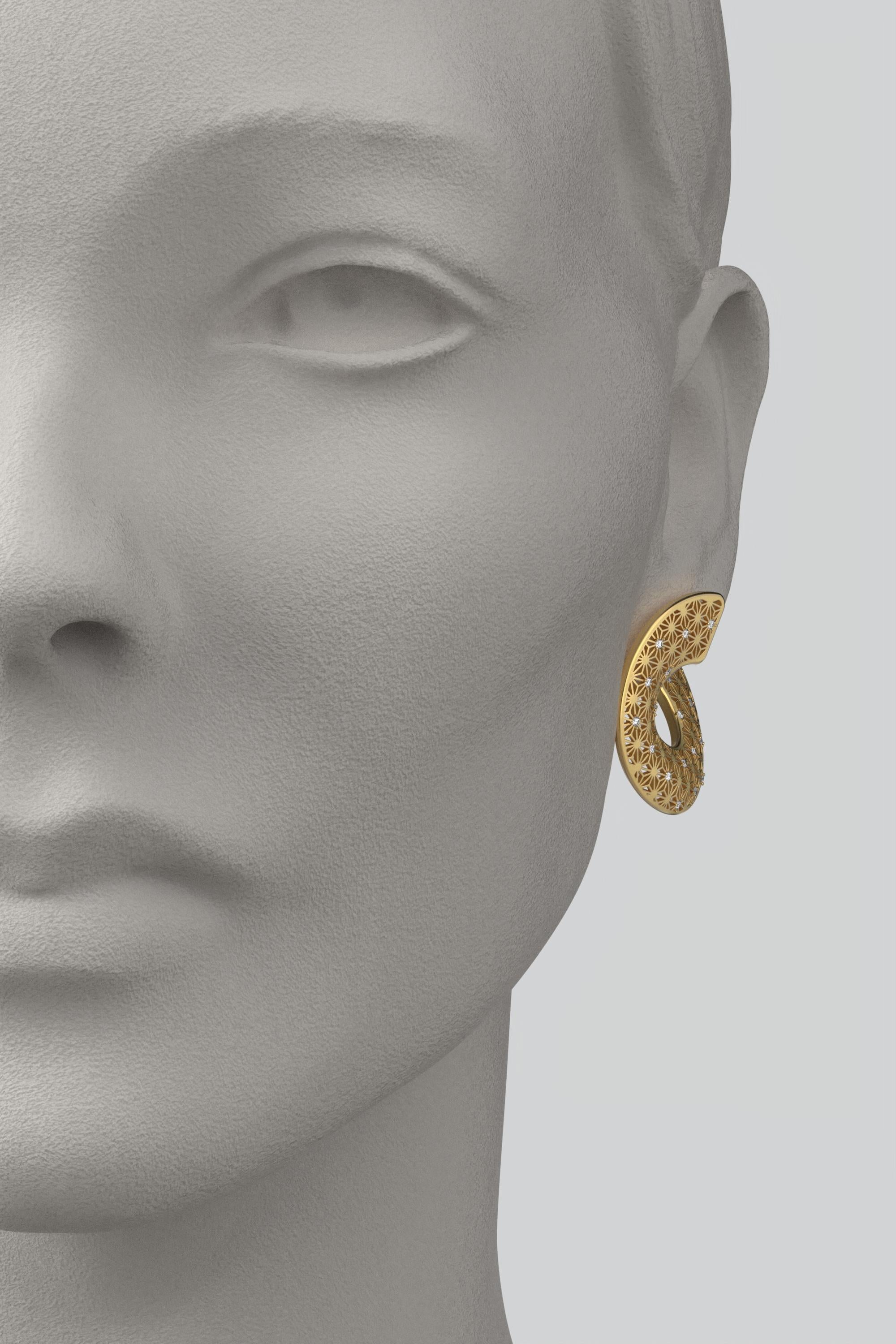 Taille brillant Boucles d'oreilles italiennes surdimensionnées en or véritable 14 carats par Oltremare Gioielli en vente