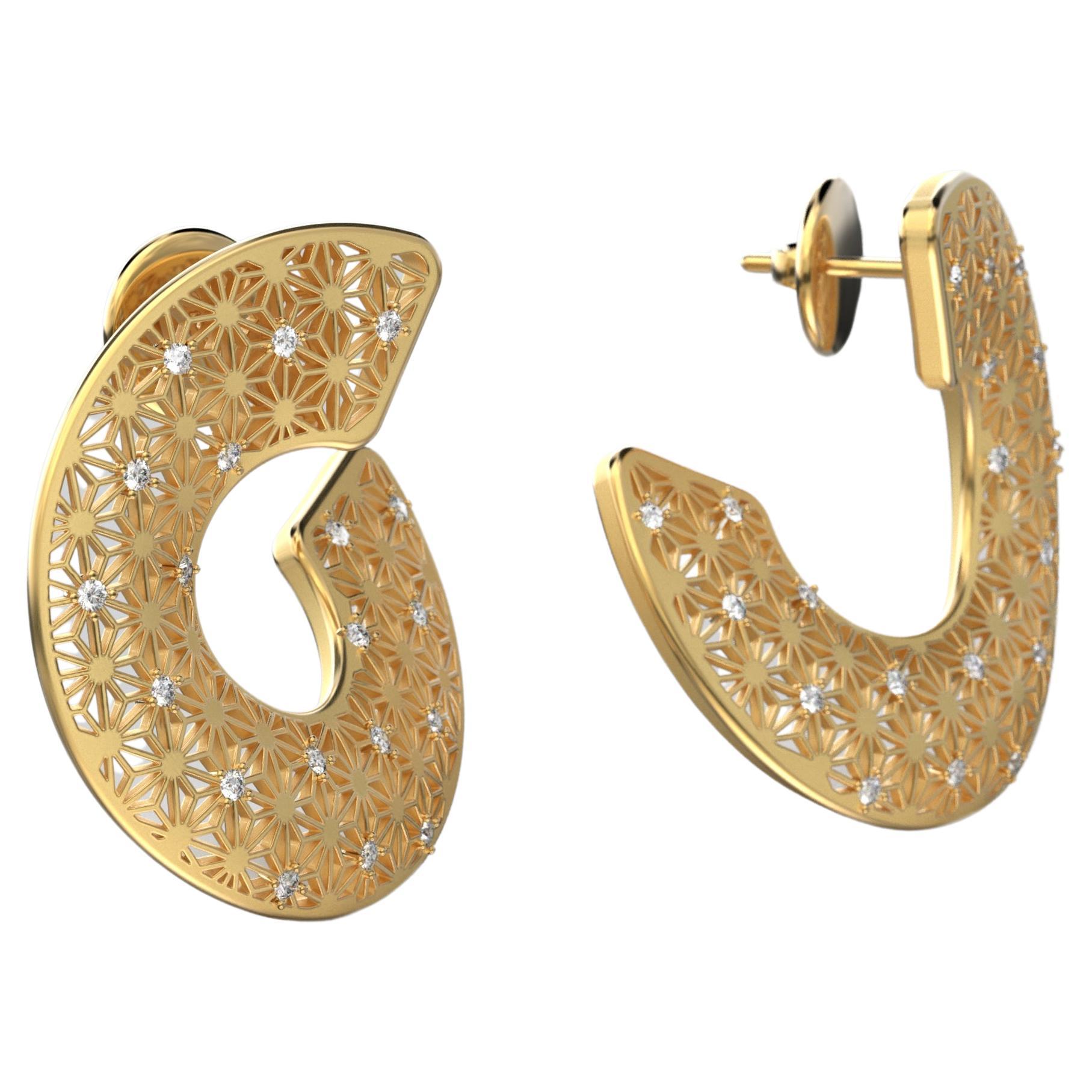 Statement Italian Diamond Earrings in 14k Genuine Gold by Oltremare Gioielli For Sale