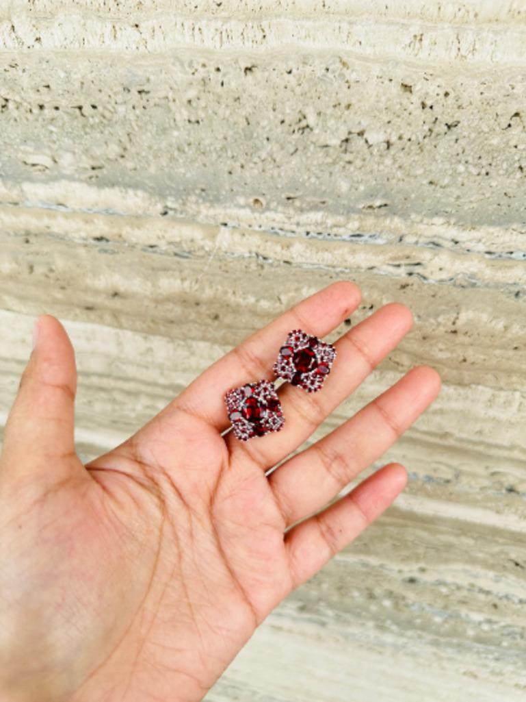 Square Shape Garnet Studded Cufflinks Made in 925 Sterling Silver 1