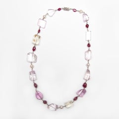 Statement Kunzite, Ruby, and Quartz Gemstone Necklace with a Diamond Gold Clasp