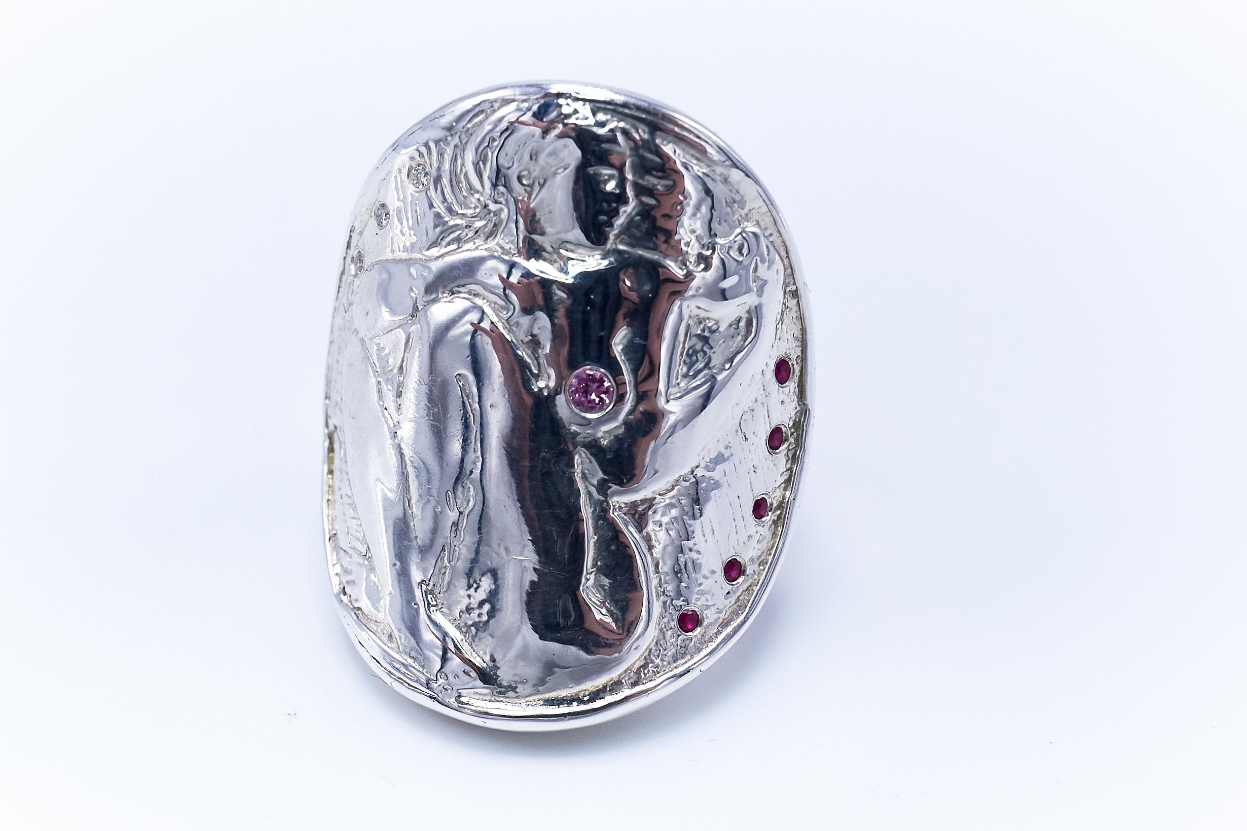 Statement Medal Ring Sterling Silver Woman Coin Diamond Ruby Sapphire J Dauphin

J DAUPHIN 