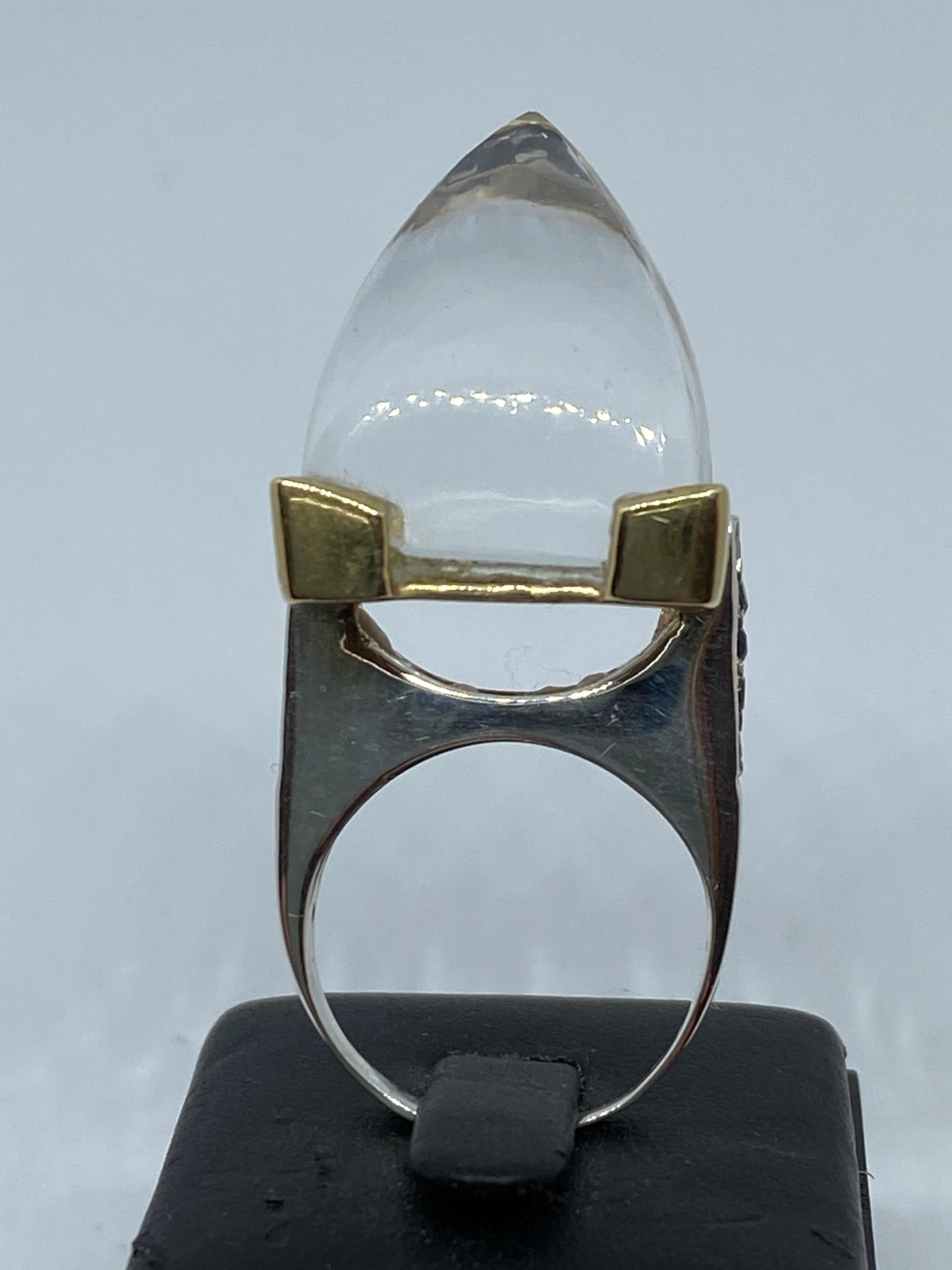 Sugarloaf Cabochon Statement Modern Quartz Sugarloaf Crystal Ring in Sterling Silver