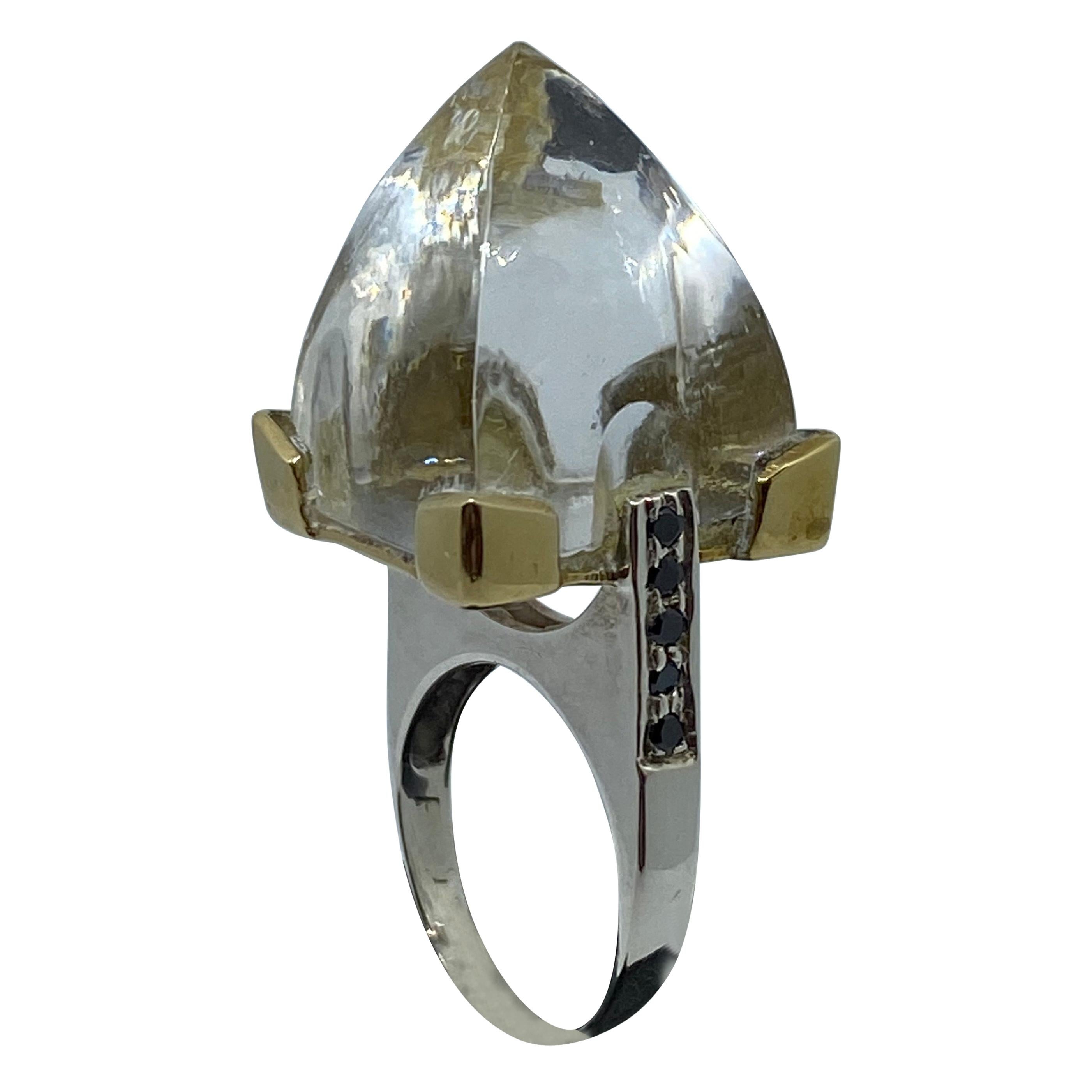 Statement Modern Quartz Sugarloaf Crystal Ring in Sterling Silver