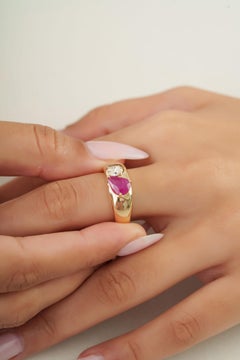 Statement Mozambique Ruby & Diamond Cigar Band Ring 1.2 Carat in 14K Yellow Gold