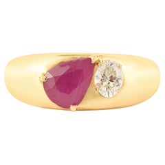 Statement Mozambique Ruby & Diamond Cigar Band Ring 1.2 Carat in 14K Yellow Gold
