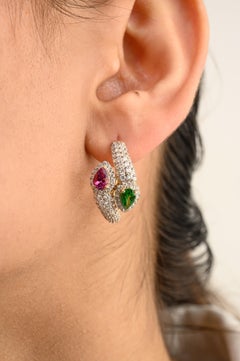 Statement Multi Gemstone Diamond Clip-On Women Earrings in 14k Solid Yellow Gold