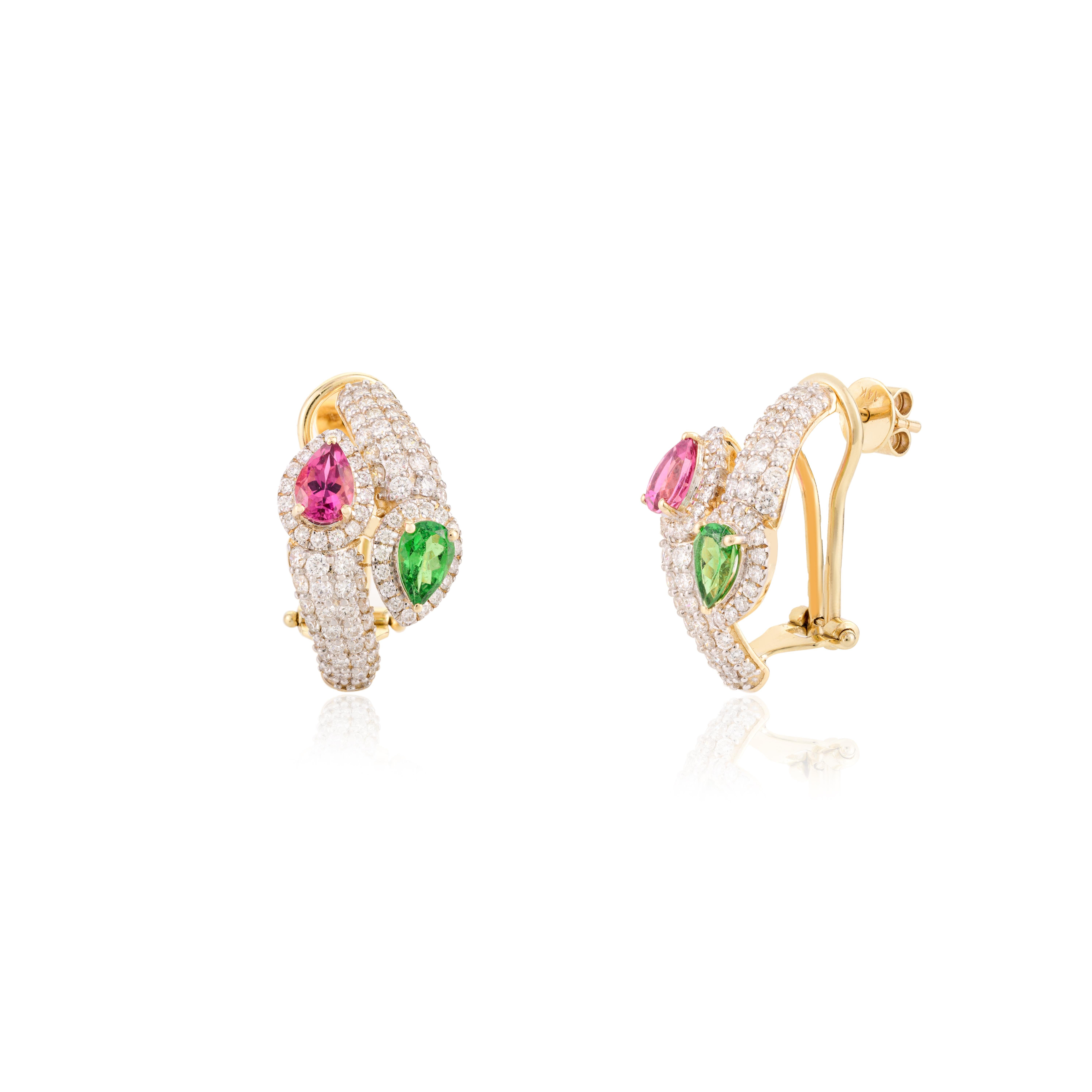 Orecchini da donna a clip con diamanti e pietre multiple, in oro giallo massiccio 14k In condizioni Nuovo in vendita a New York, NY