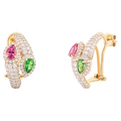 Pendientes de mujer con clip y diamantes multigema en oro amarillo macizo de 14k