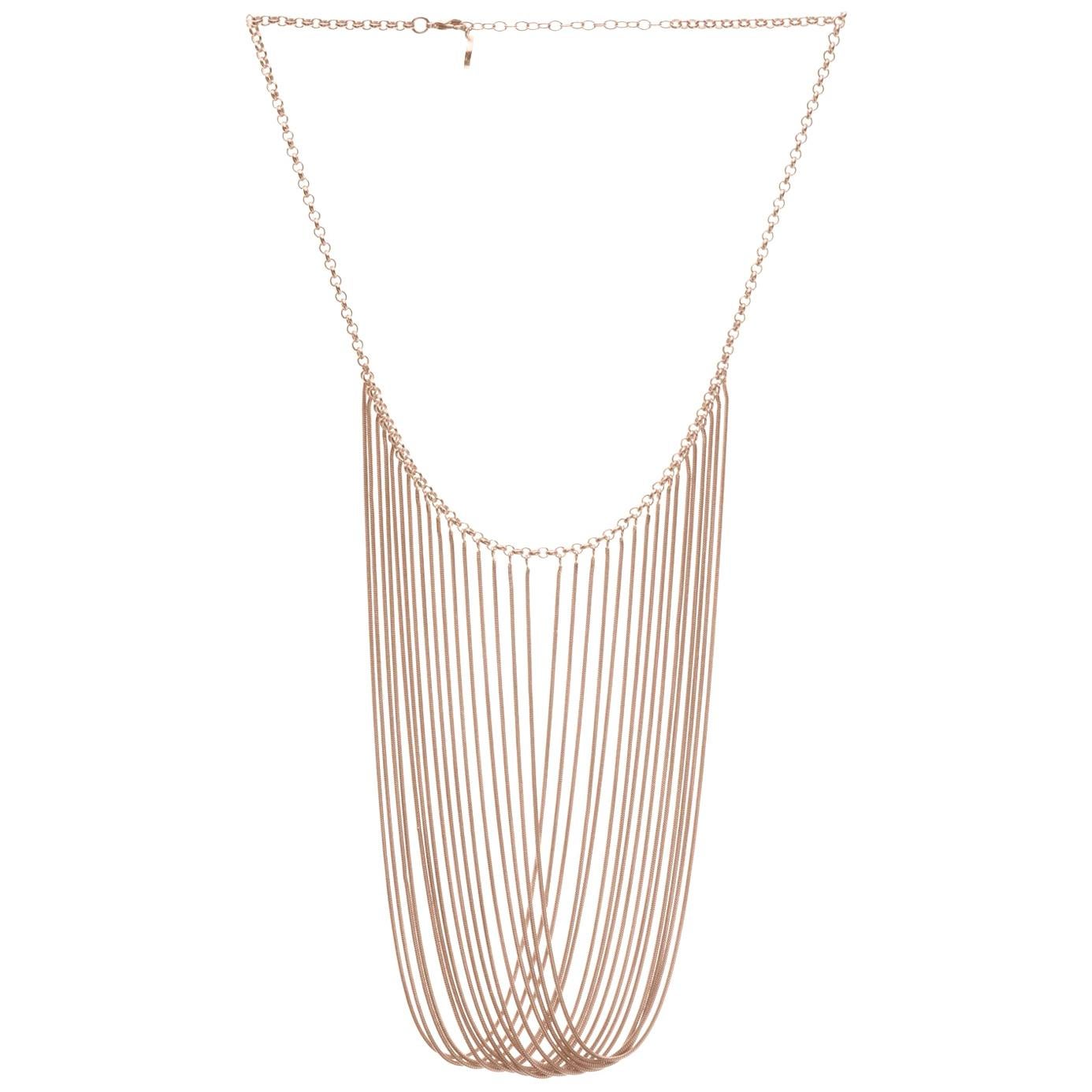 Statement Multi Snake Chain Rose Gold-Plated Brass Greek Necklace For Sale