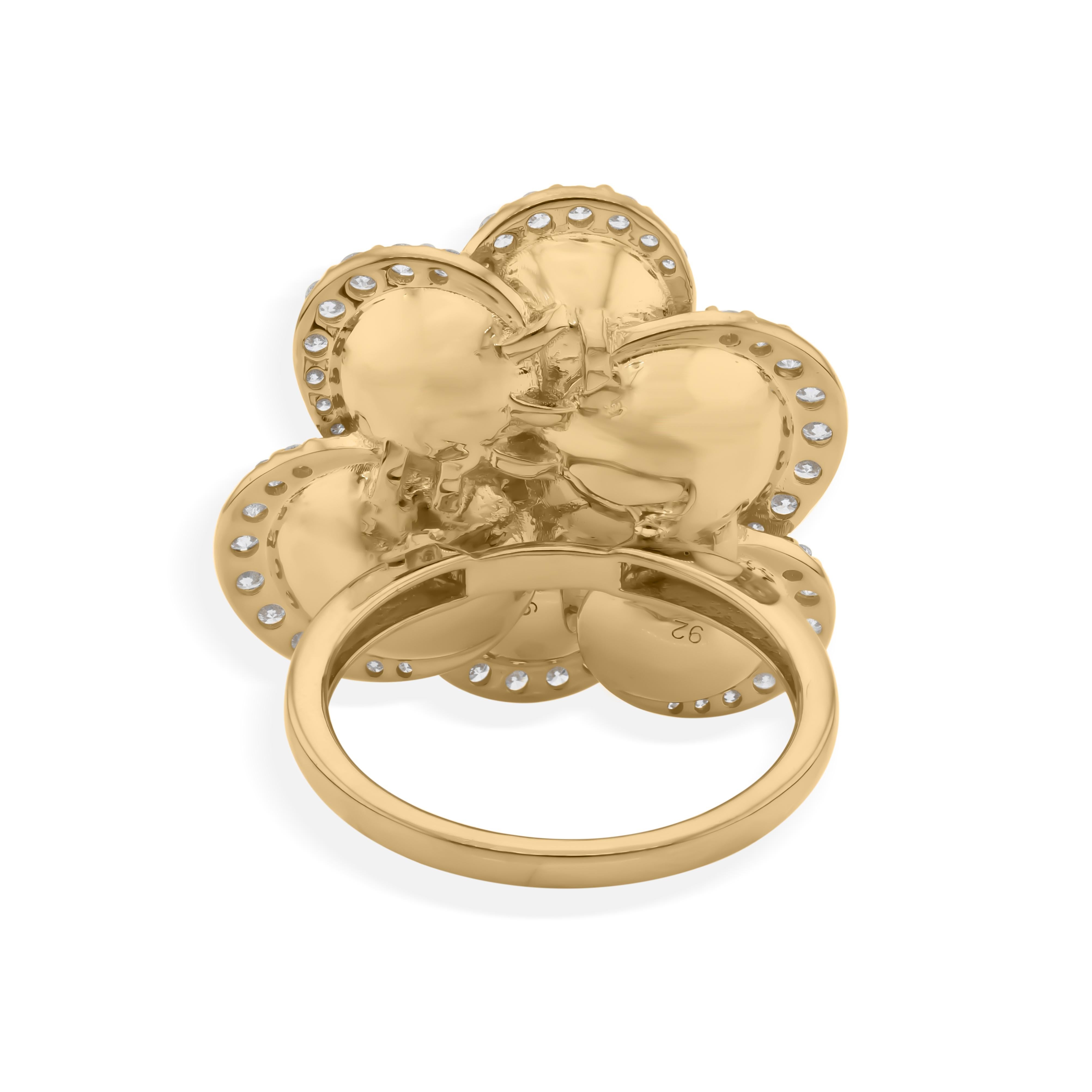 En venta: Anillo de cóctel con flor de diamante natural de 1,19 quilates SI/H y oro amarillo de 14k  10